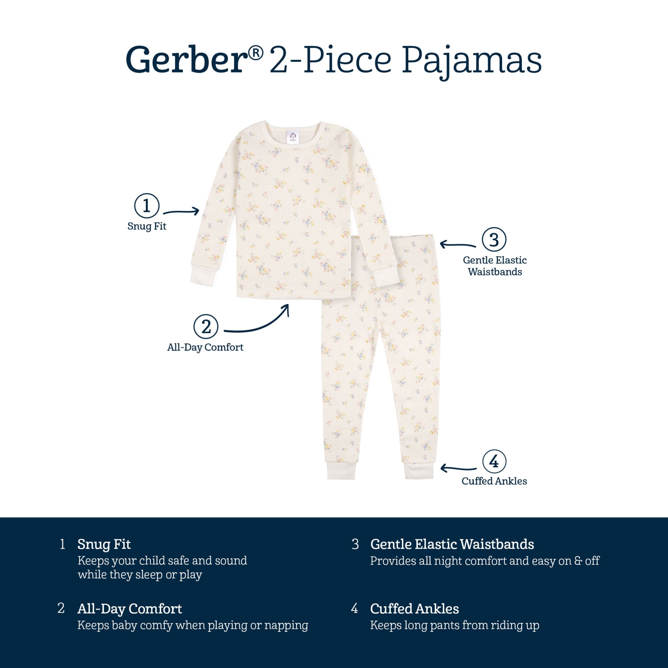 2-Piece Infant & Toddler Girls Ivory Floral Snug Fit Pajama Set - Image 6