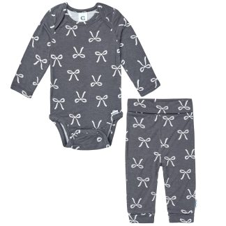 2-Piece Baby Girls Gray Bow Onesie® Pant Set