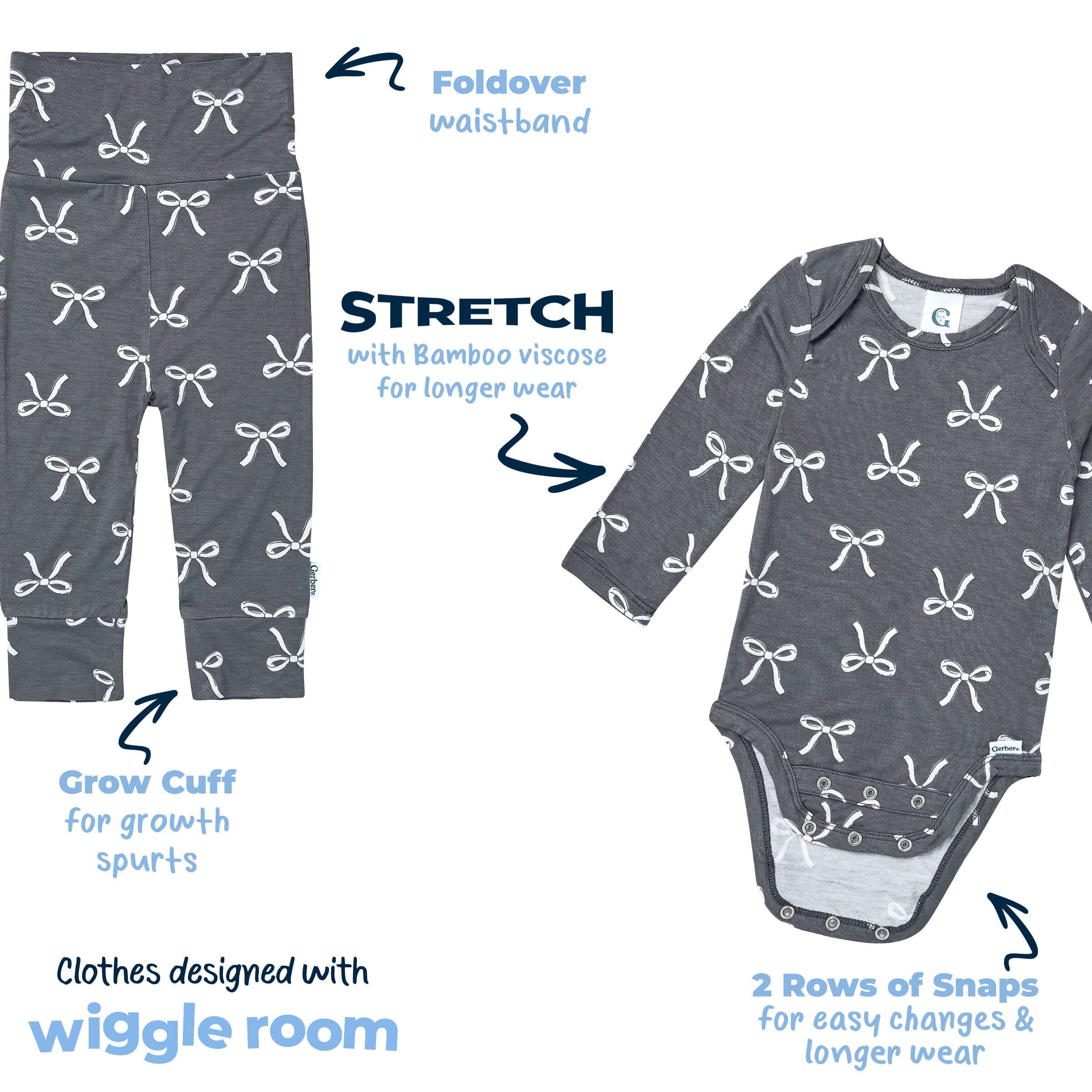 2-Piece Baby Girls Gray Bow Onesie® Pant Set - Image 11