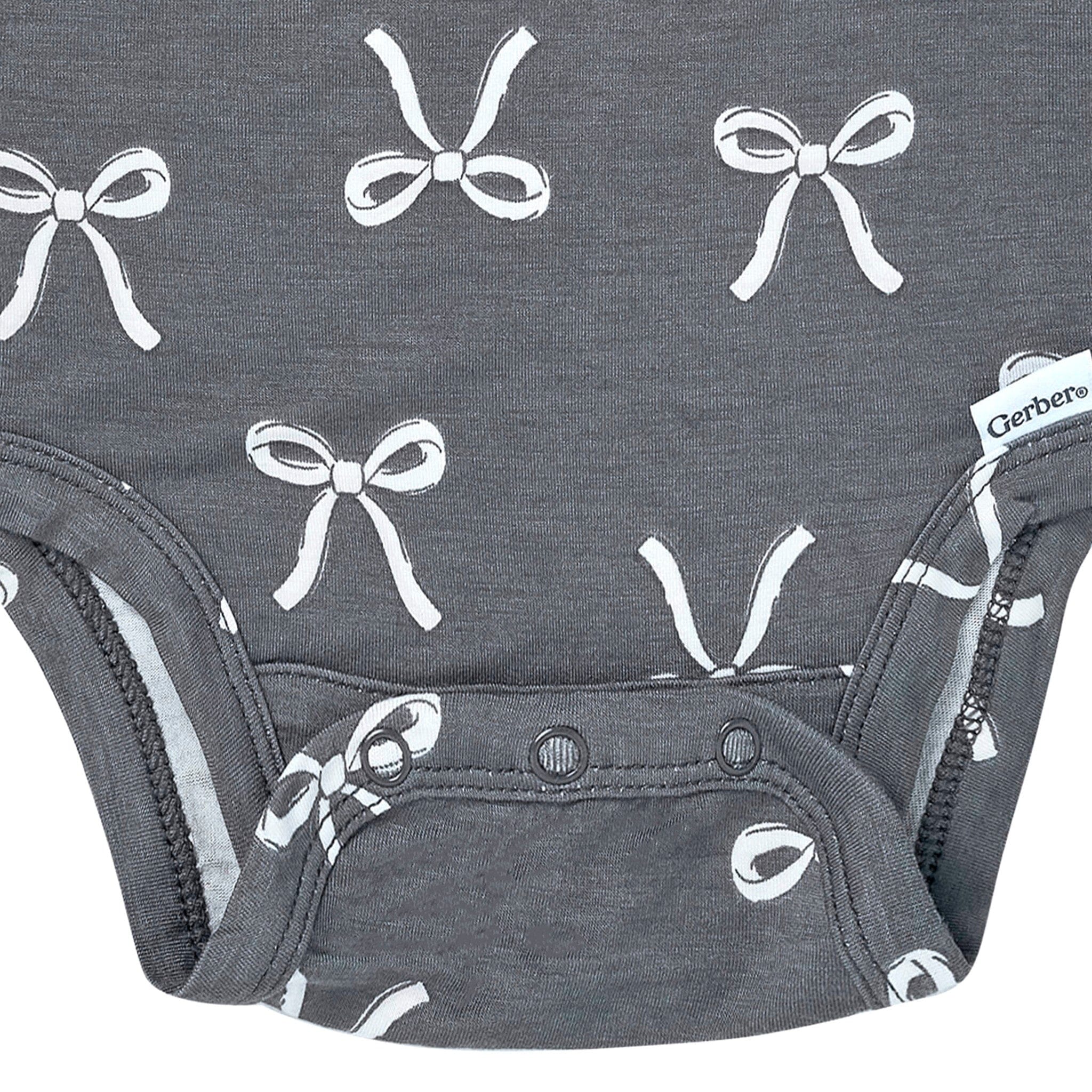 2-Piece Baby Girls Gray Bow Onesie® Pant Set - Image 5