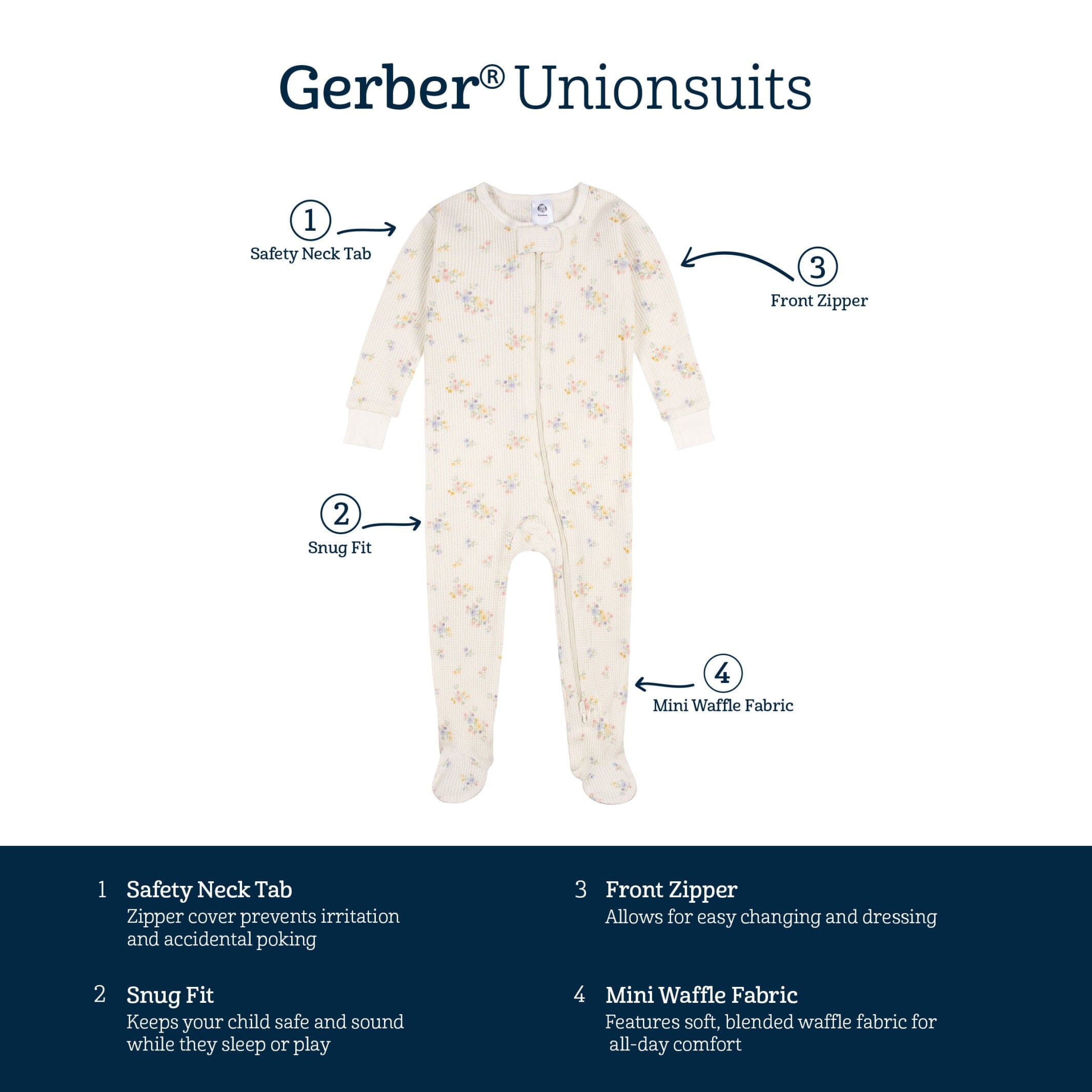 Baby Girls Ivory Floral Snug Fit Footed Pajamas - Image 5
