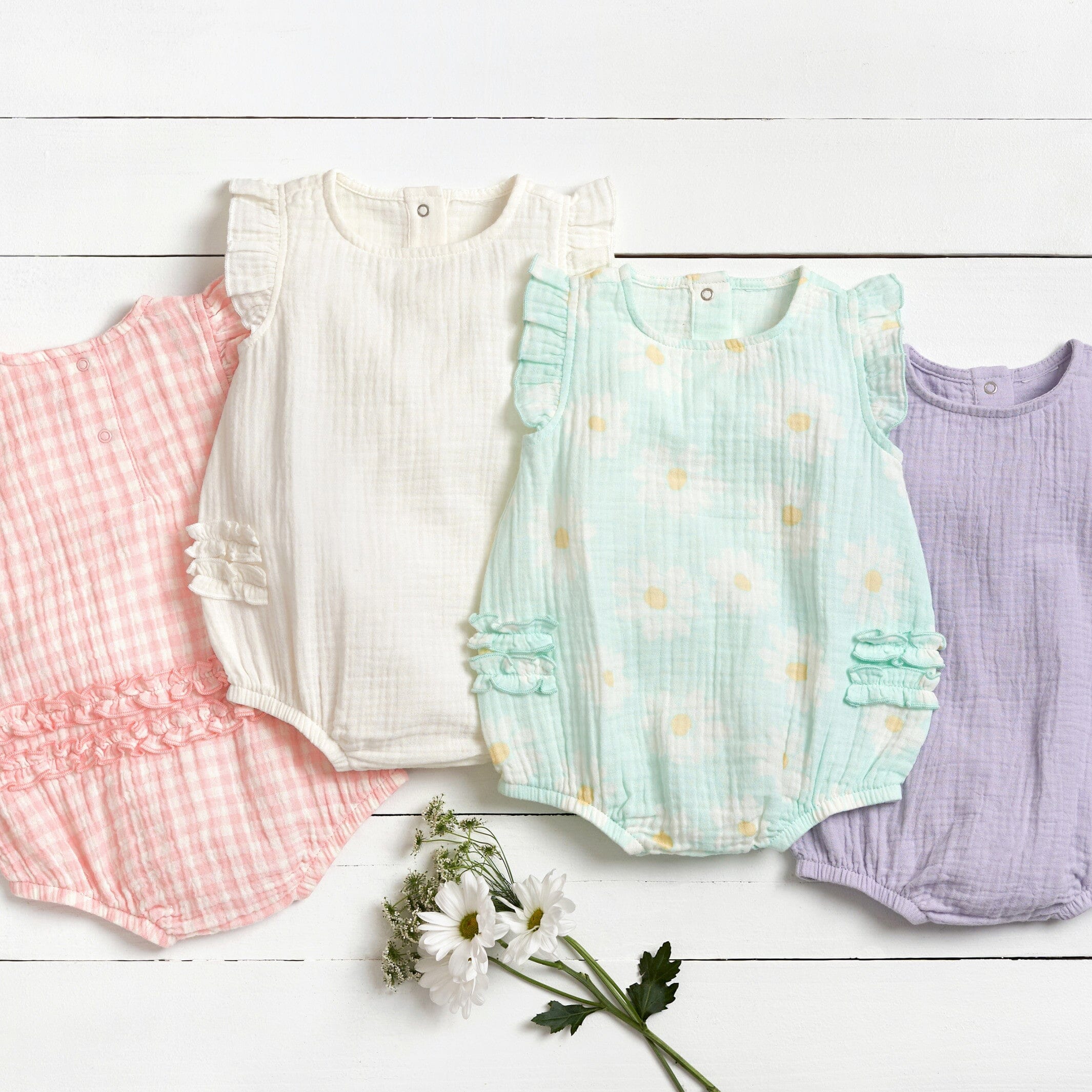 Baby Girls Daisies Gauze Bubble Romper, 0-3M - Image 6