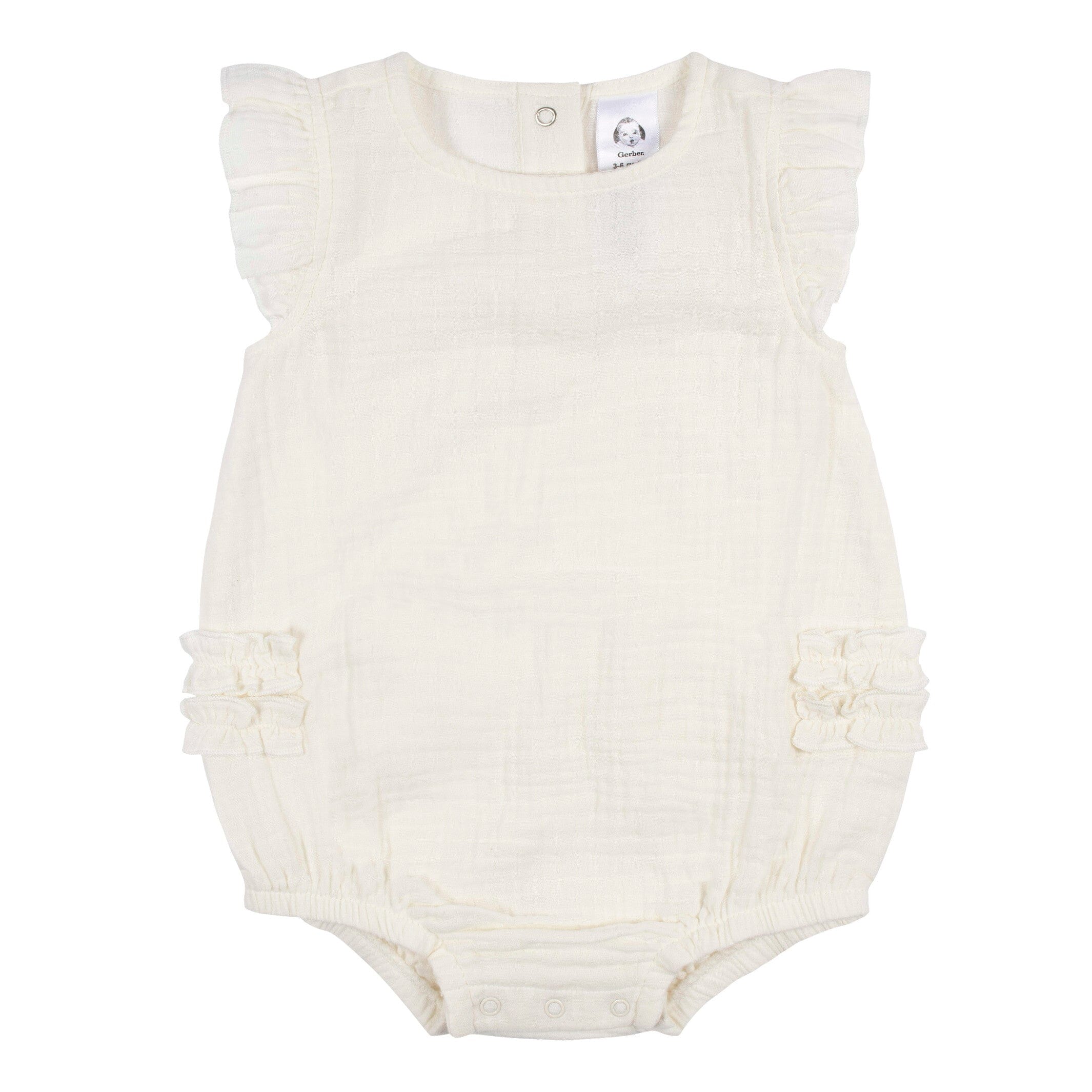 Baby Girls Ivory Gauze Bubble Romper, 0-3M