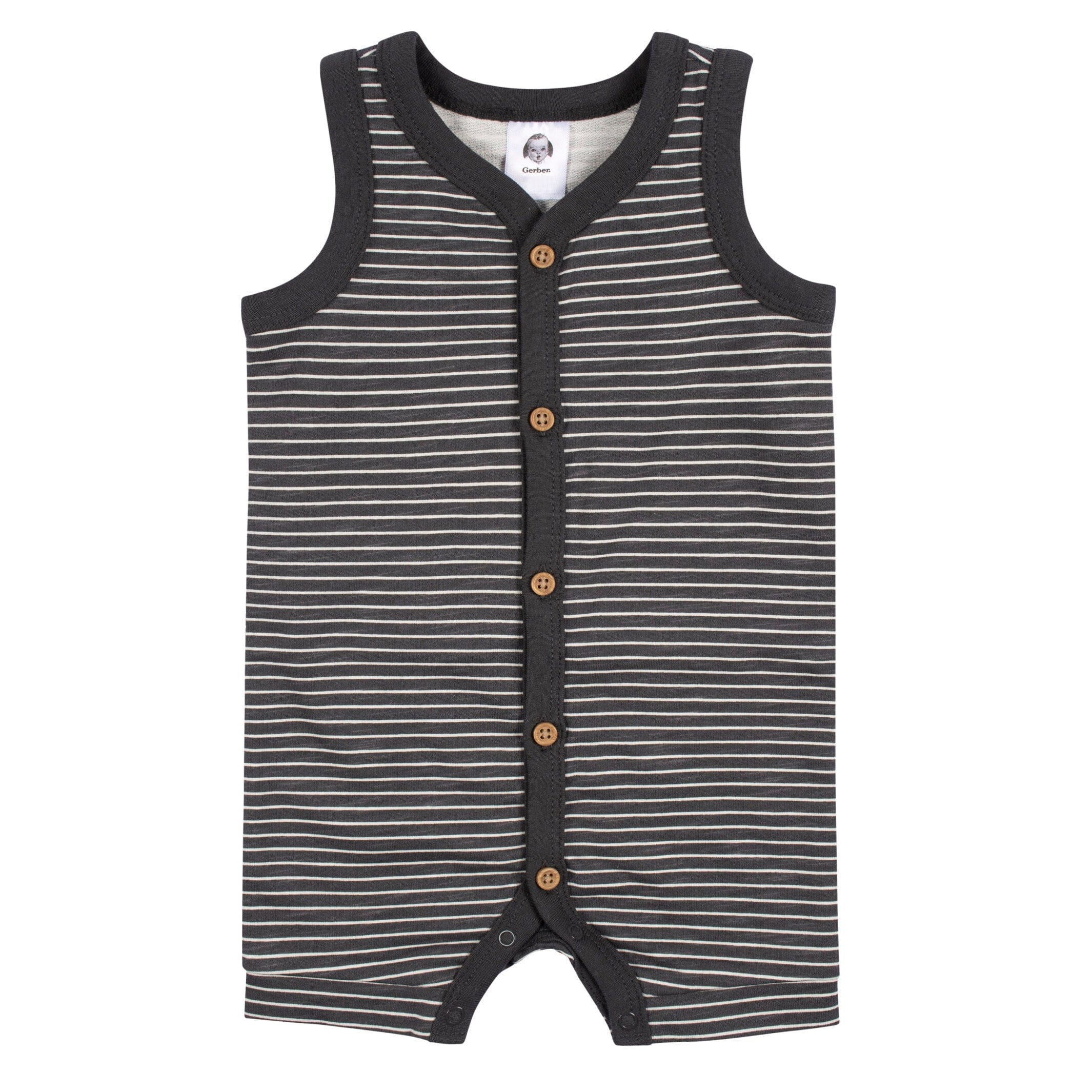 2-Pack Baby Boys Heather Gray Tie Dye & Striped Short Leg Sleeveless Romper - Image 2