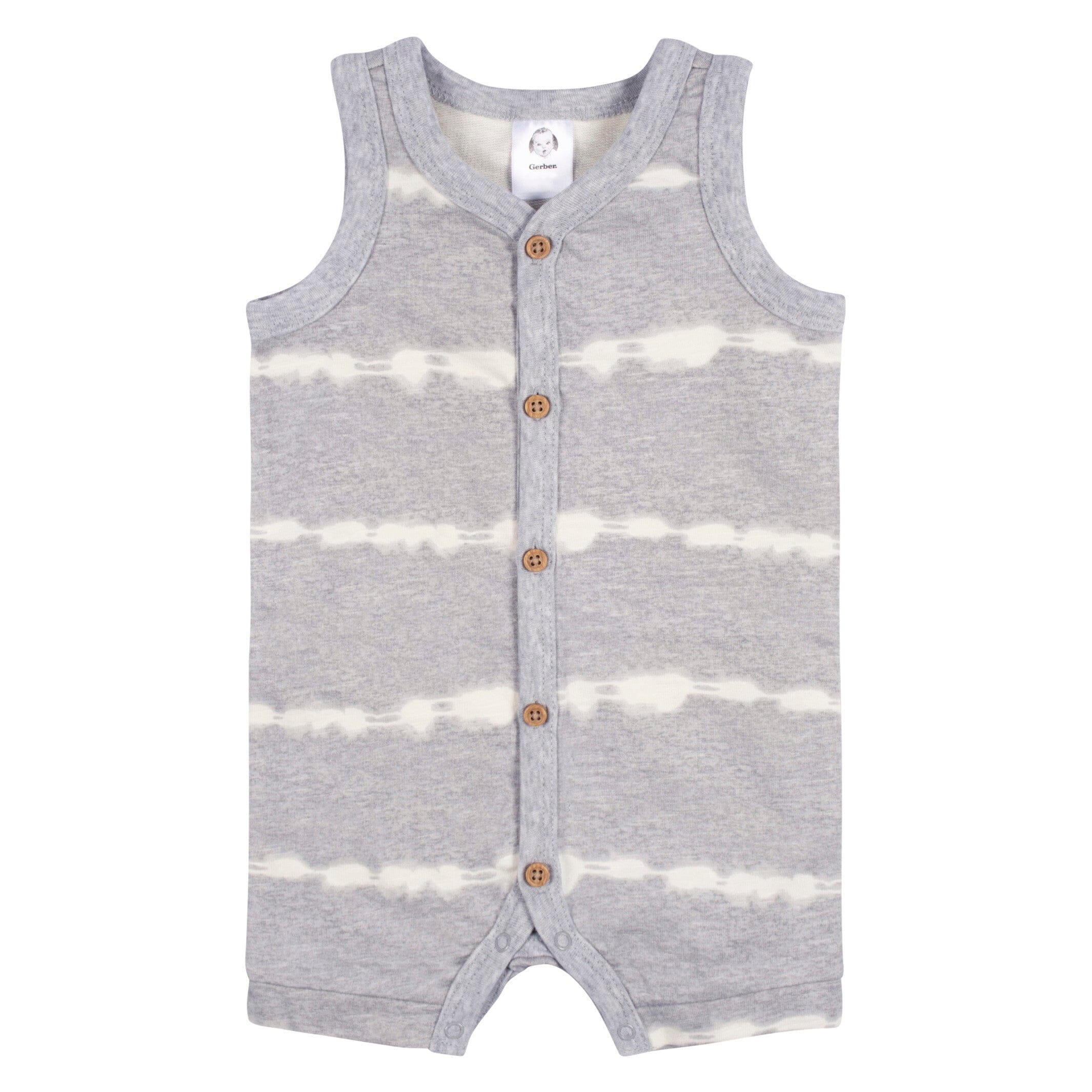 2-Pack Baby Boys Heather Gray Tie Dye & Striped Short Leg Sleeveless Romper - Image 4