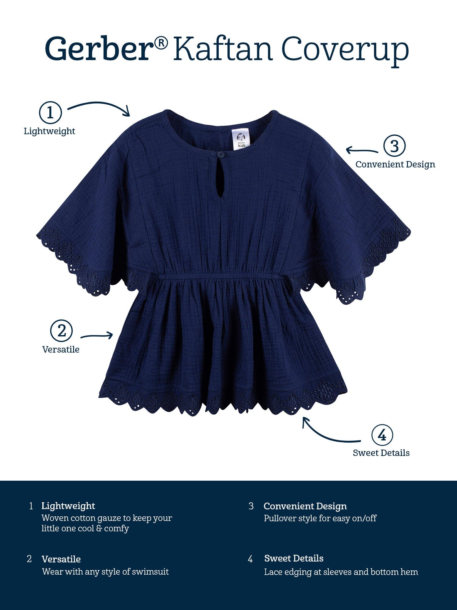 Baby & Toddler Girls Navy Gauze Kaftan Swim Coverup - Image 7