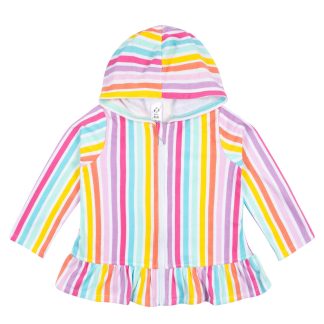 Baby & Toddler Girls Rainbow Hooded Zip Front Terry Swim Coverup