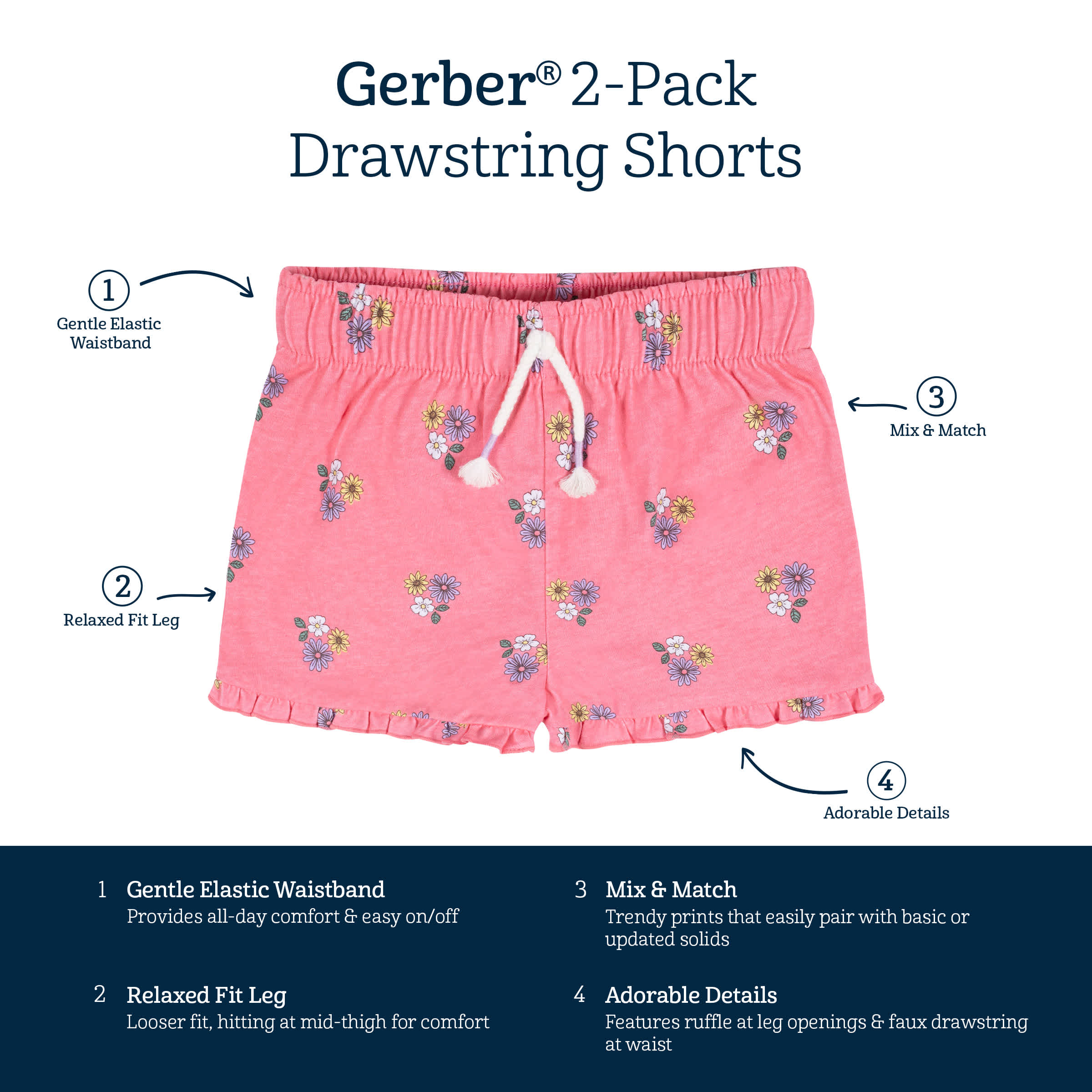 2-Pack Infant Girls Pink Floral Pull-On Shorts - Image 7