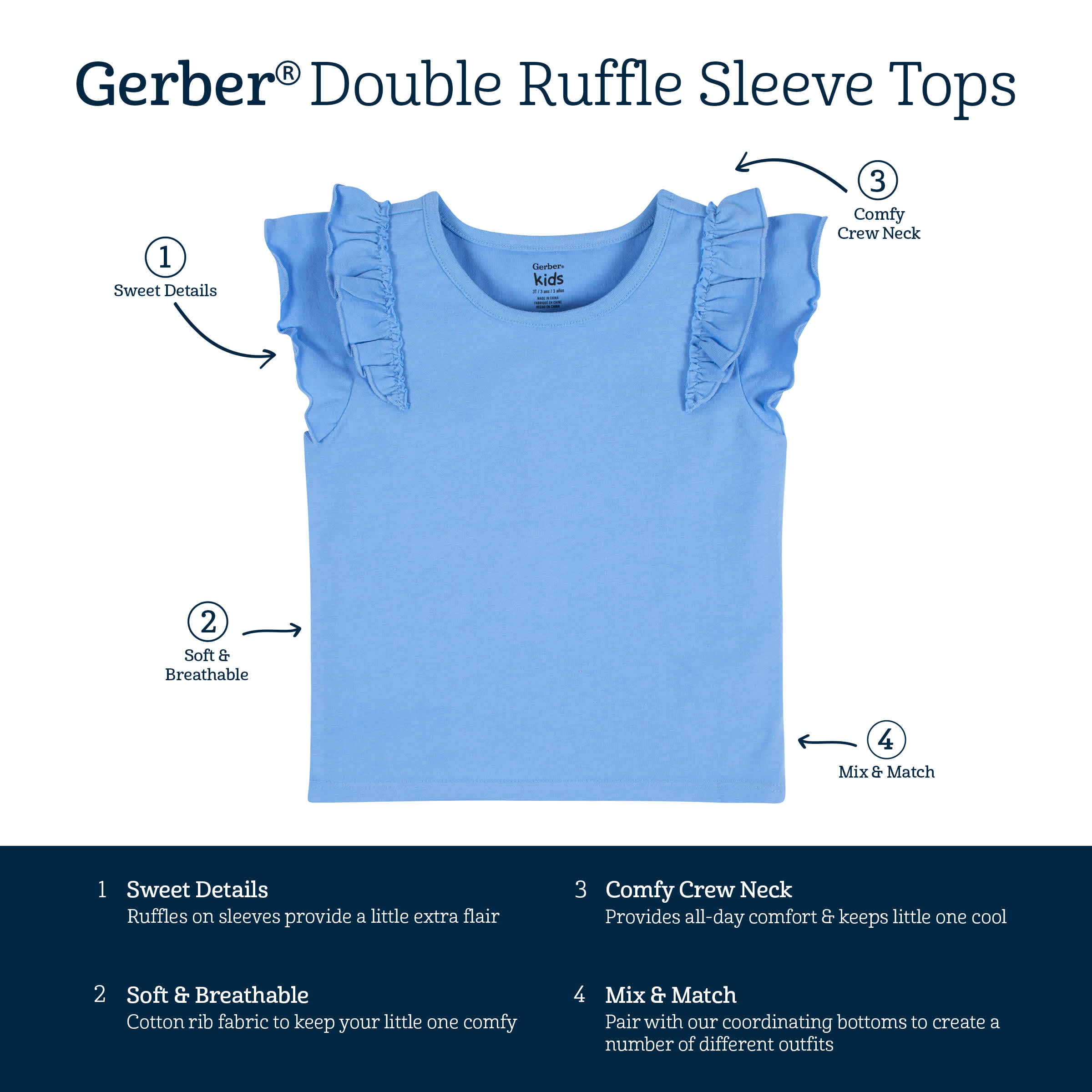 2-Pack Infant Girls Blue Double Ruffle Tops - Image 9