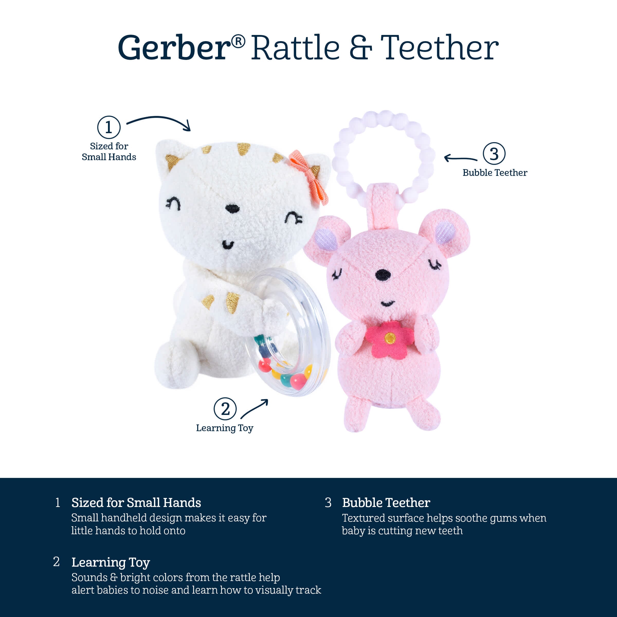 2-Piece Baby Girls Cat & Mouse Rattle and Teether Set - Image 9