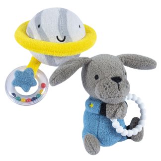 2-Piece Baby Boys Space Rattle and Teether Set