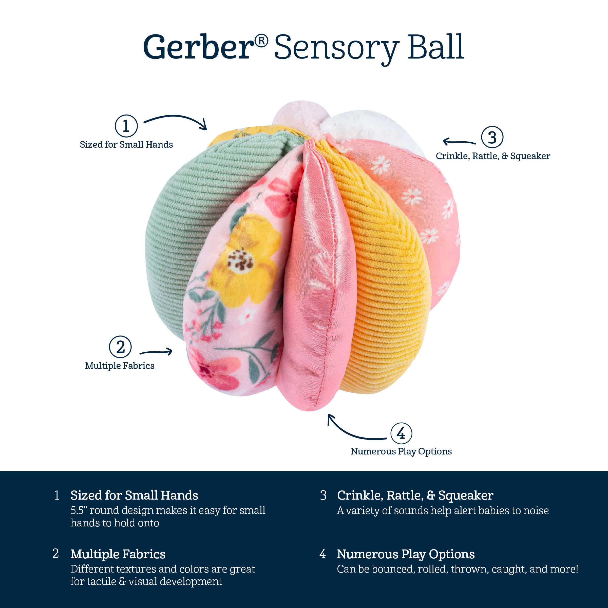 Baby Girls Pink & Yellow Floral Sensory Ball - Image 6
