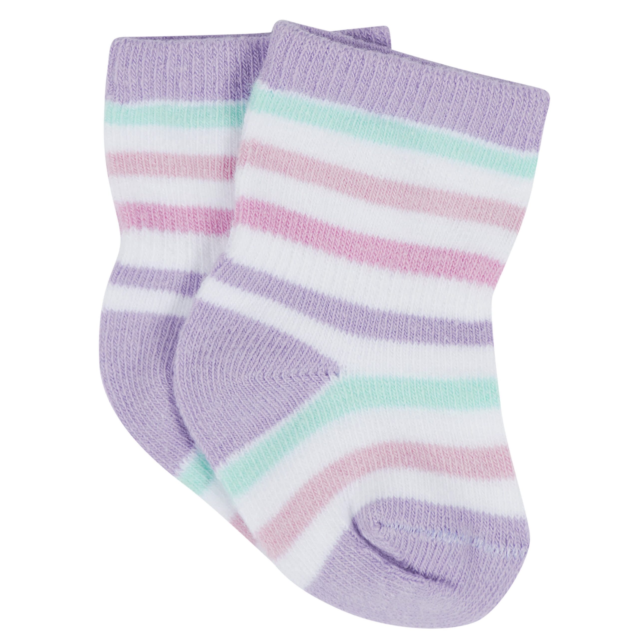 12-Pack Baby & Toddler Girls Rainbow Floral Jersey Crew Wiggle Proof® Socks - Image 7