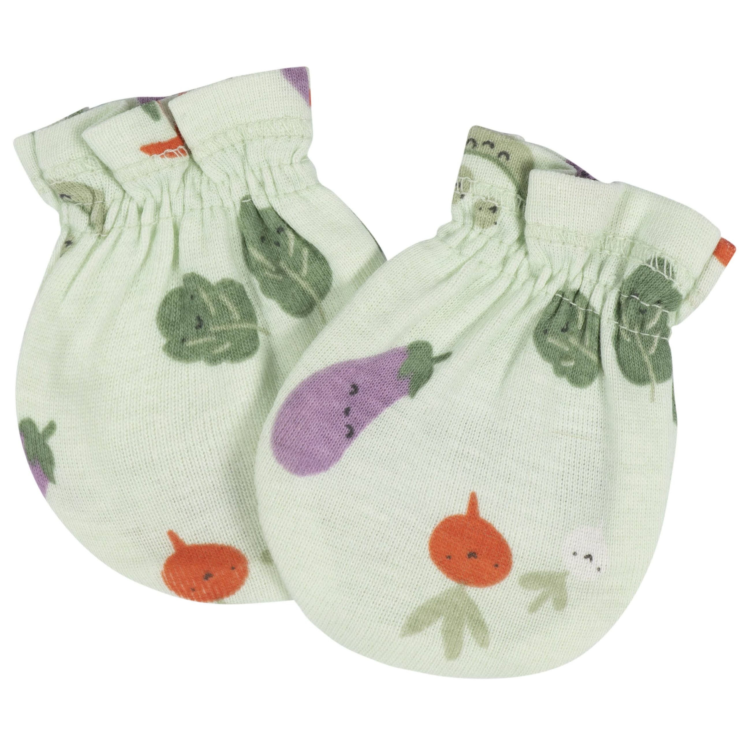 8-Piece Baby Neutral Happy Veggies No Scratch Mittens & Caps Set - Image 3