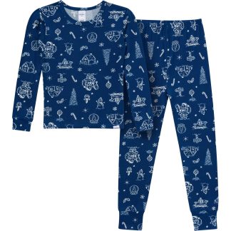 2-Piece Infant & Toddler Neutral Navy Toile Snug Fit Pajamas