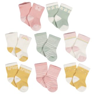 8-Pack Baby Girls Golden Floral Jersey Wiggle Proof® Socks