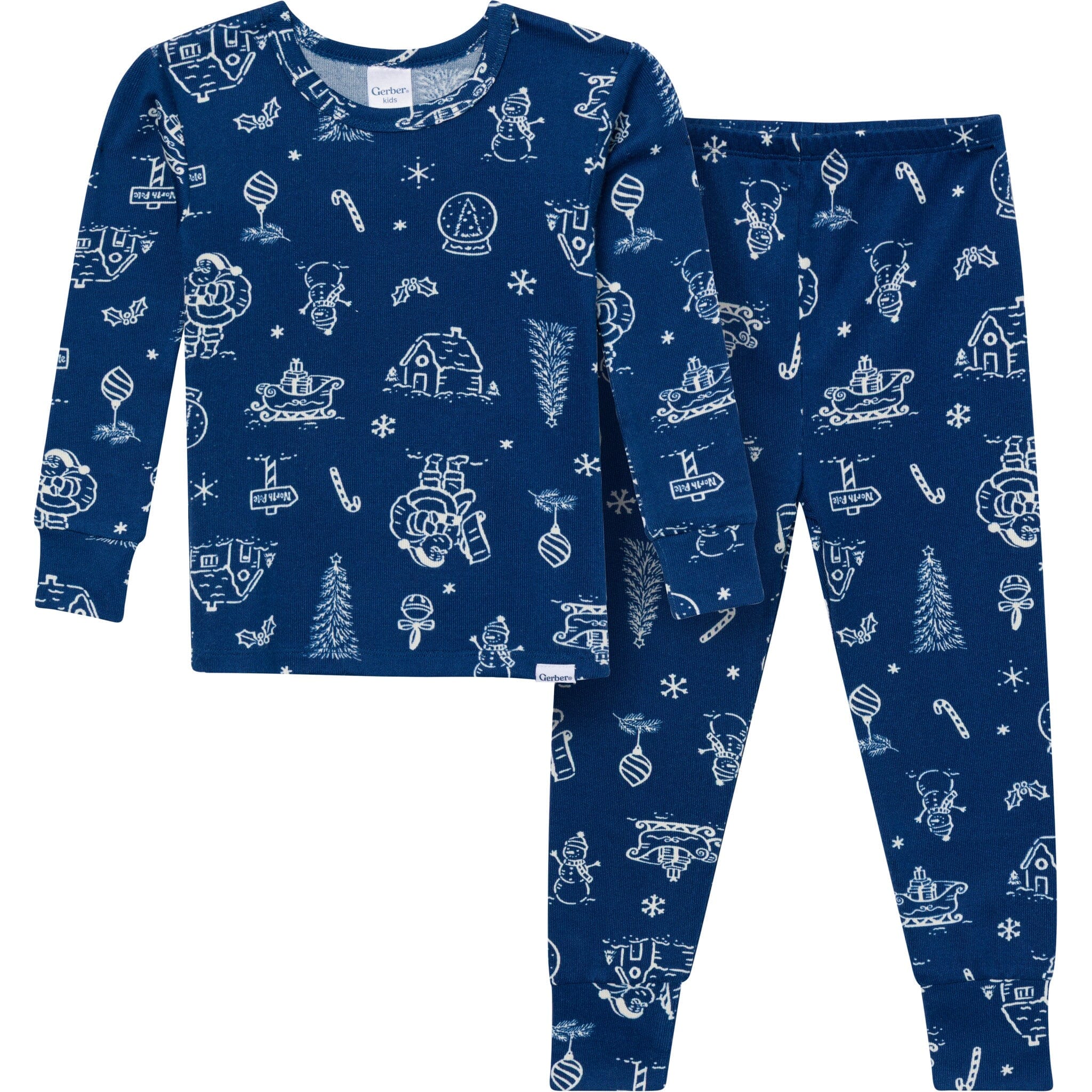 2-Piece Big Kids Neutral Navy Toile Hacci Pajamas