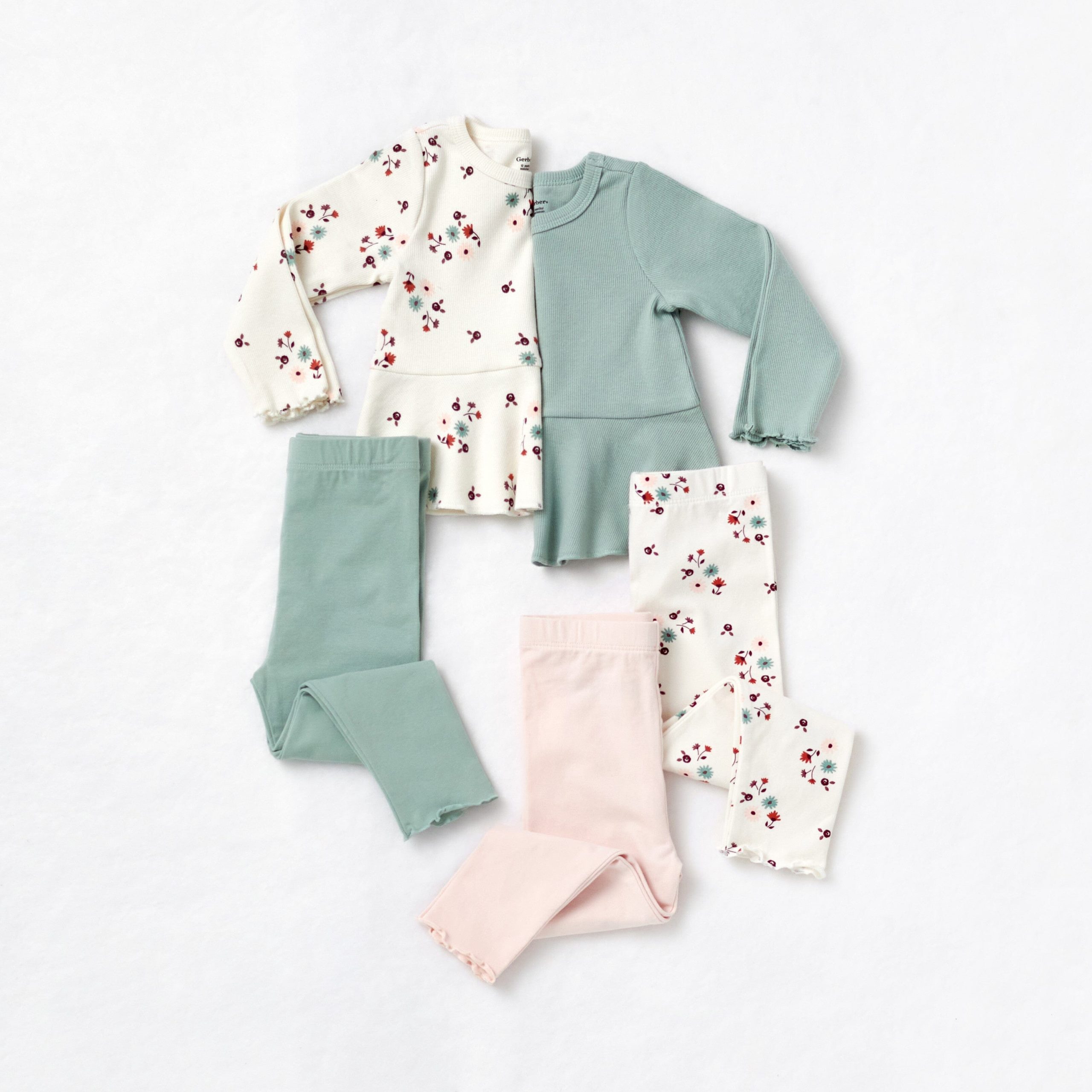 2-Pack Infant & Toddler Girls Mint Floral Peplum Tops - Image 9