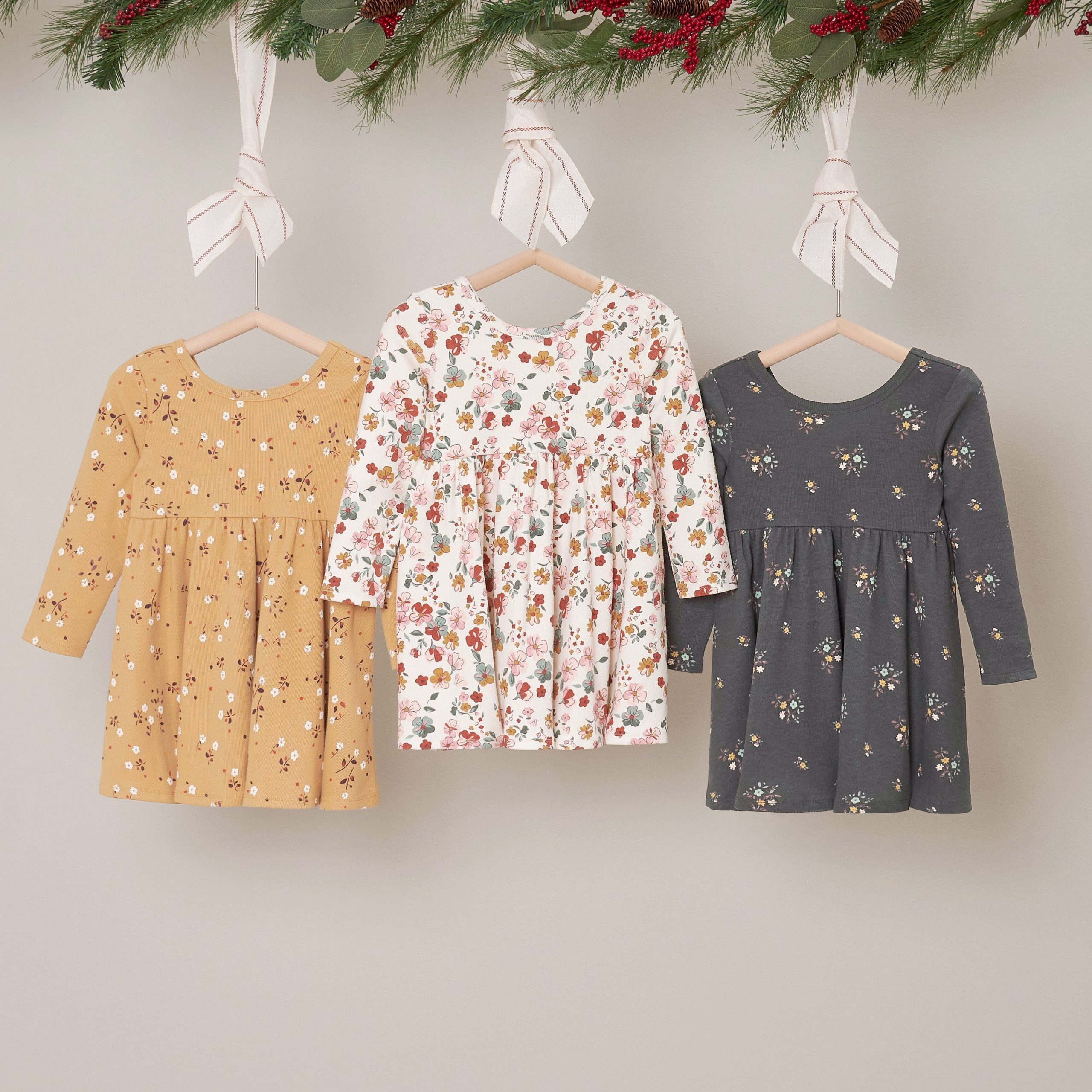 2-Pack Infant & Toddler Girls Mustard Floral Long Sleeve Dresses - Image 9