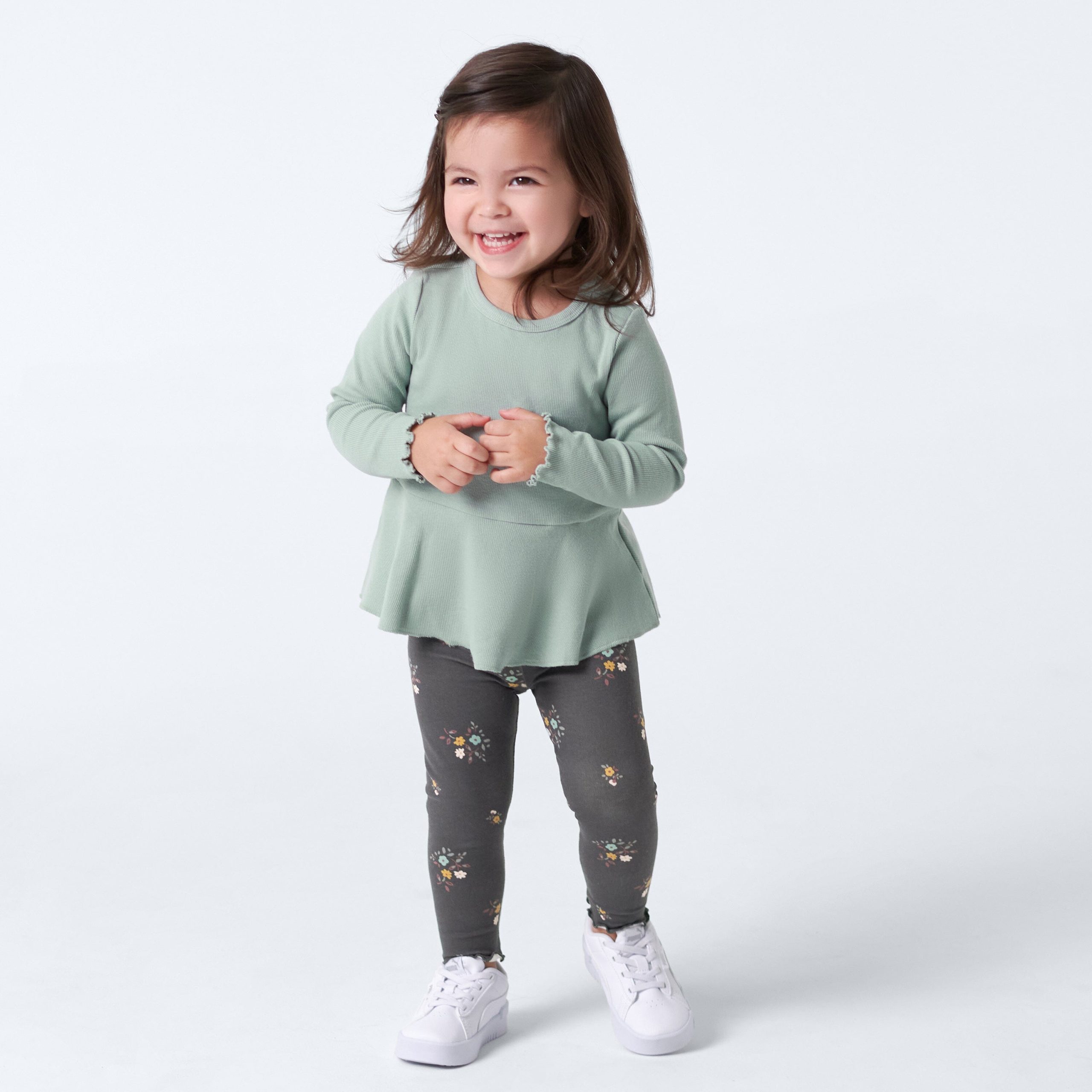 3-Pack Infant & Toddler Girls Mustard & Charcoal Floral Leggings - Image 2
