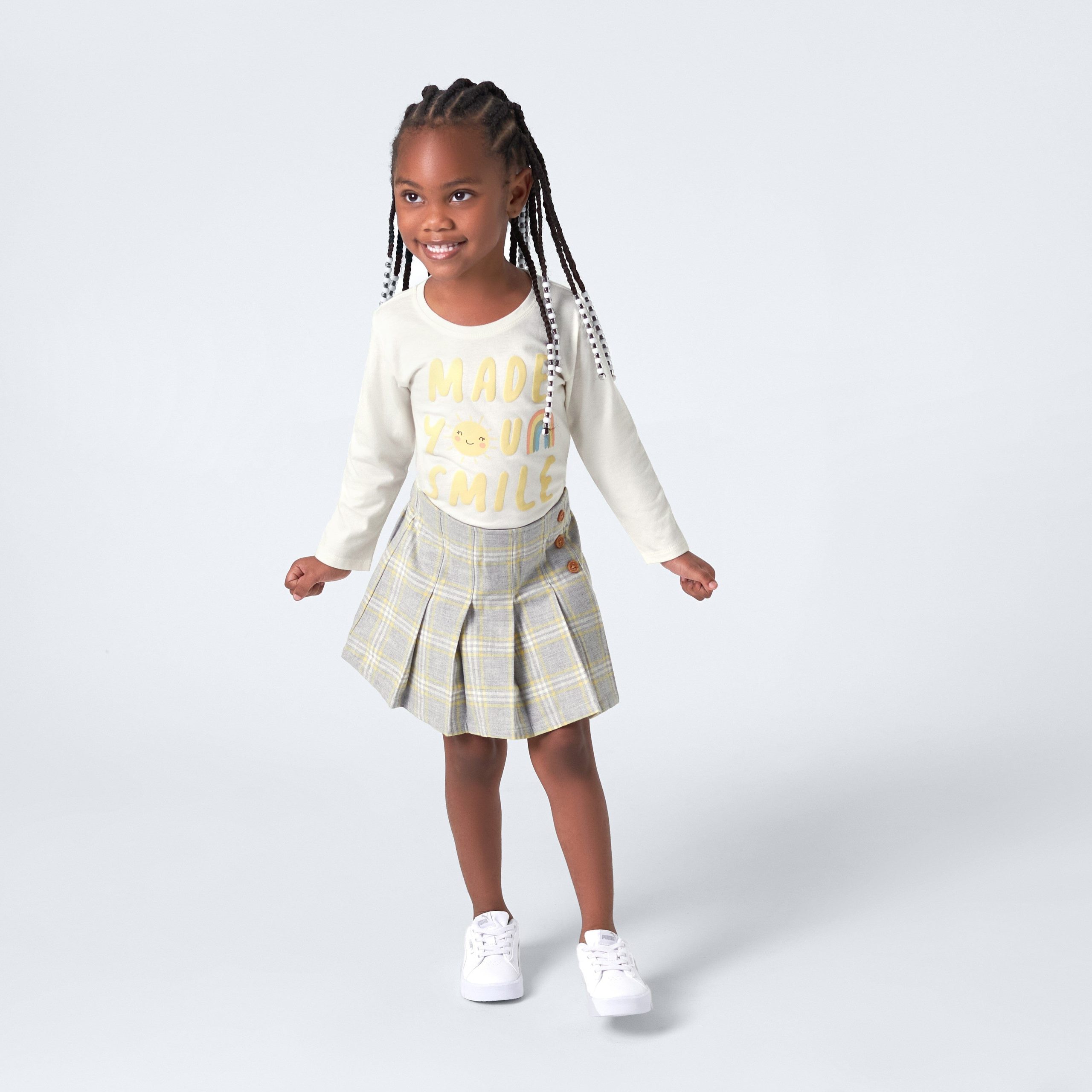 2-Piece Infant & Toddler Girls Mustard Plaid Tee & Skirt Set - Image 2
