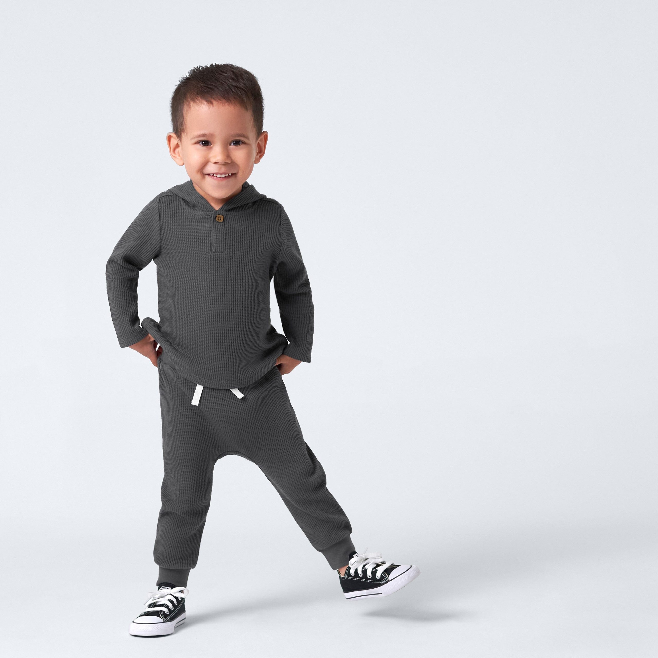 2-Piece Infant & Toddler Boys Charcoal Waffle Hoodie & Jogger Set - Image 2