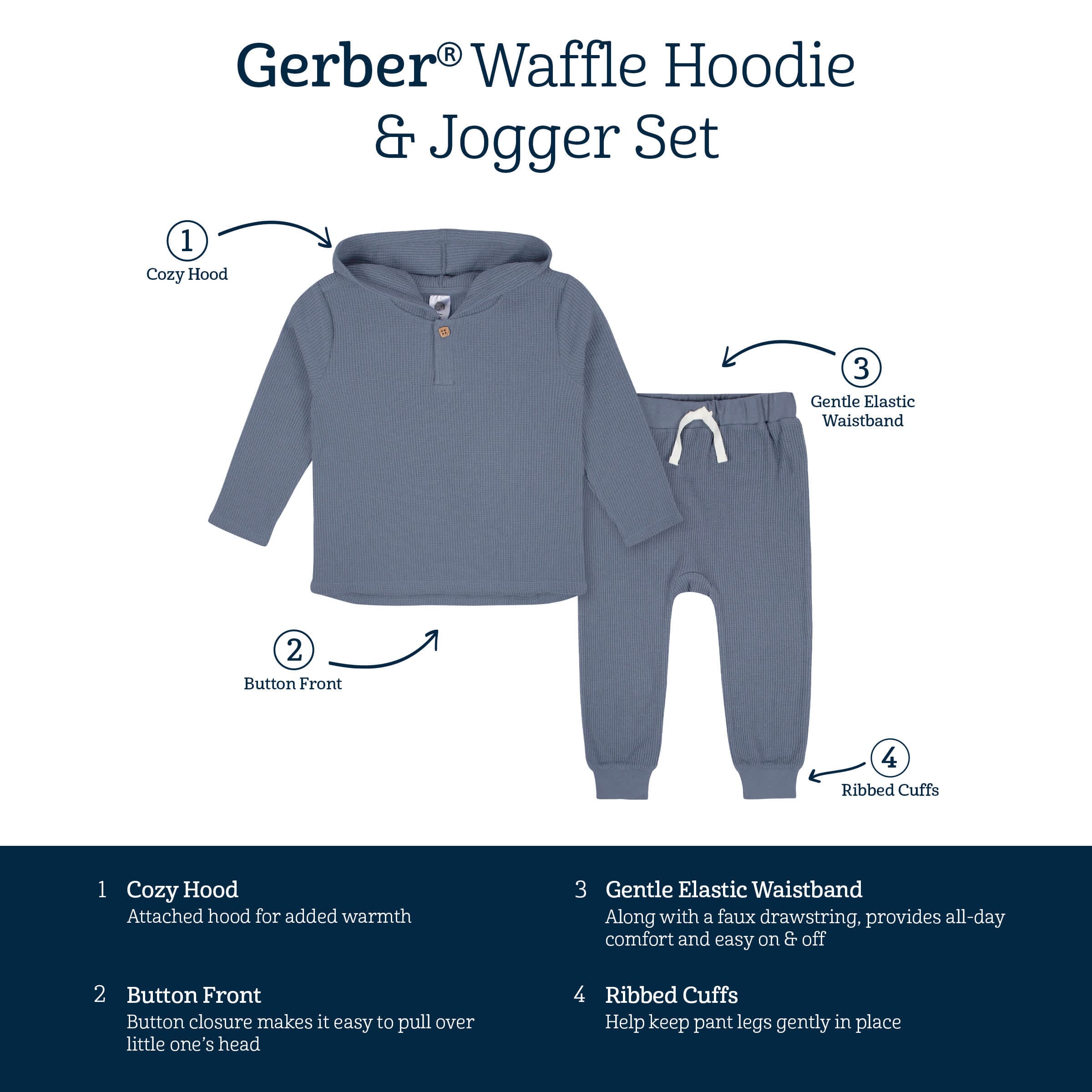 2-Piece Infant & Toddler Boys Dusty Blue Waffle Hoodie & Jogger Set - Image 8