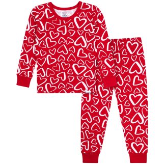 2-Piece Infant & Toddler Neutral Red Hearts Cotton Pajamas