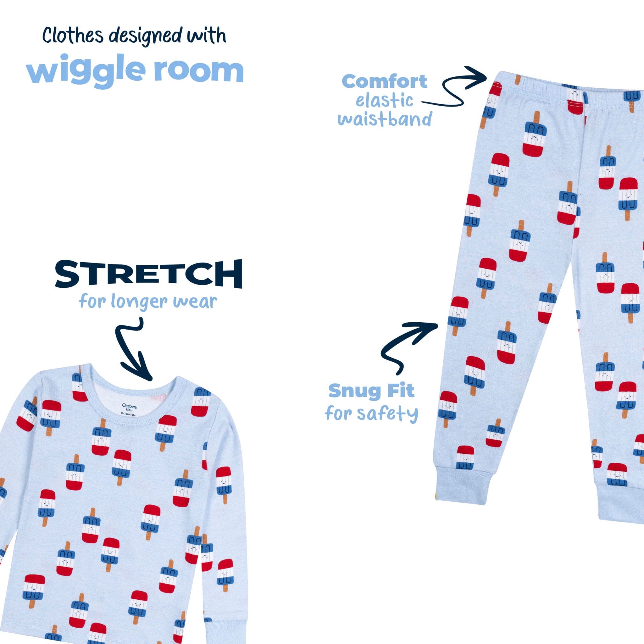 2-Piece Infant & Toddler Neutral Patriotic Popcicles Cotton Pajamas - Image 7