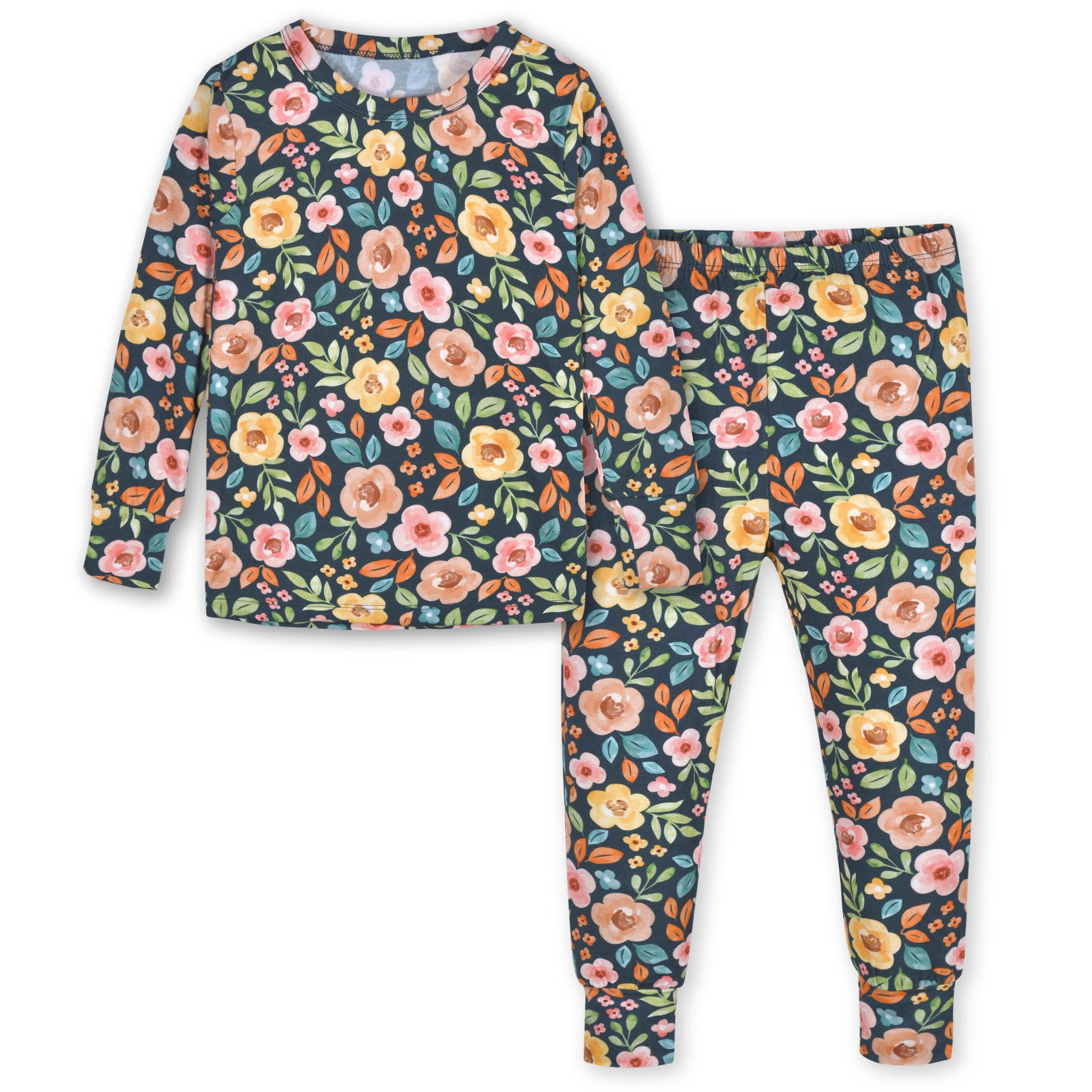 2-Piece Infant & Toddler Girls Midnight Floral Buttery Soft Viscose Made from Eucalyptus Snug Fit Pajamas - Image 2