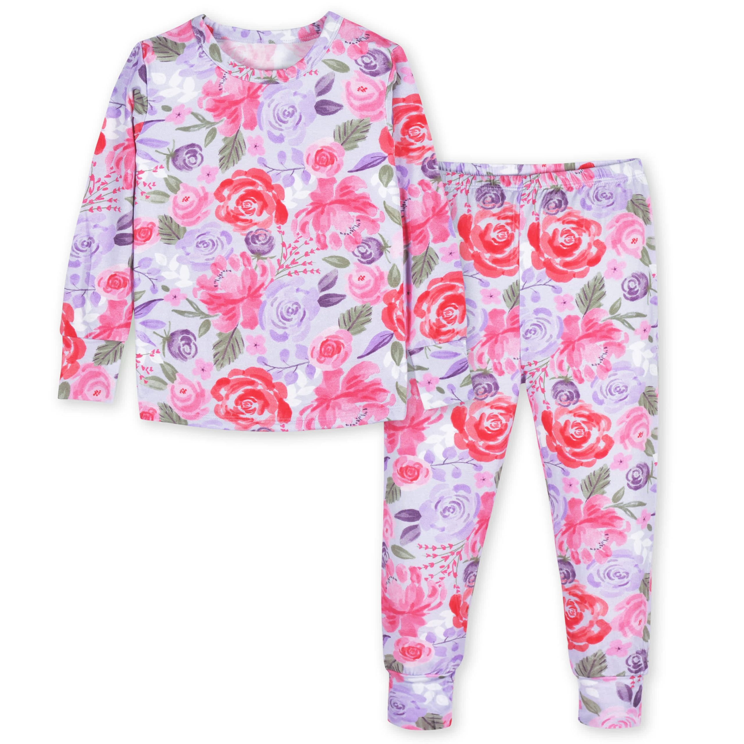 2-Piece Infant & Toddler Girls Lilac Garden Buttery Soft Viscose Made from Eucalyptus Snug Fit Pajamas - Image 2