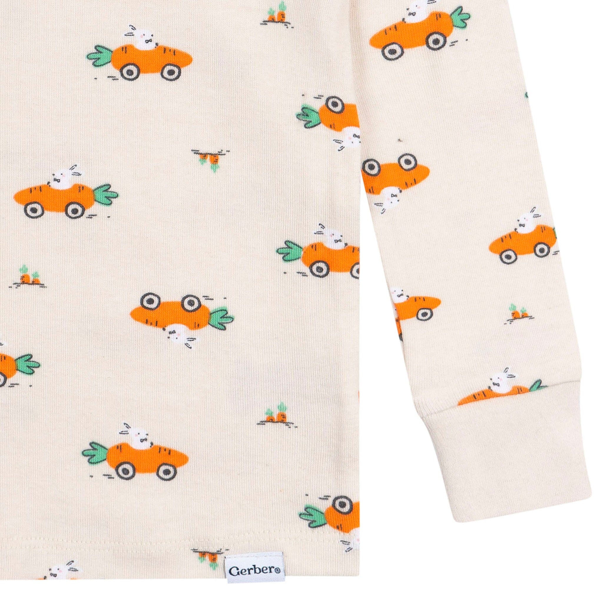 2-Piece Infant & Toddler Neutral Bunny Carrot Cars Cotton Pajamas - Image 4