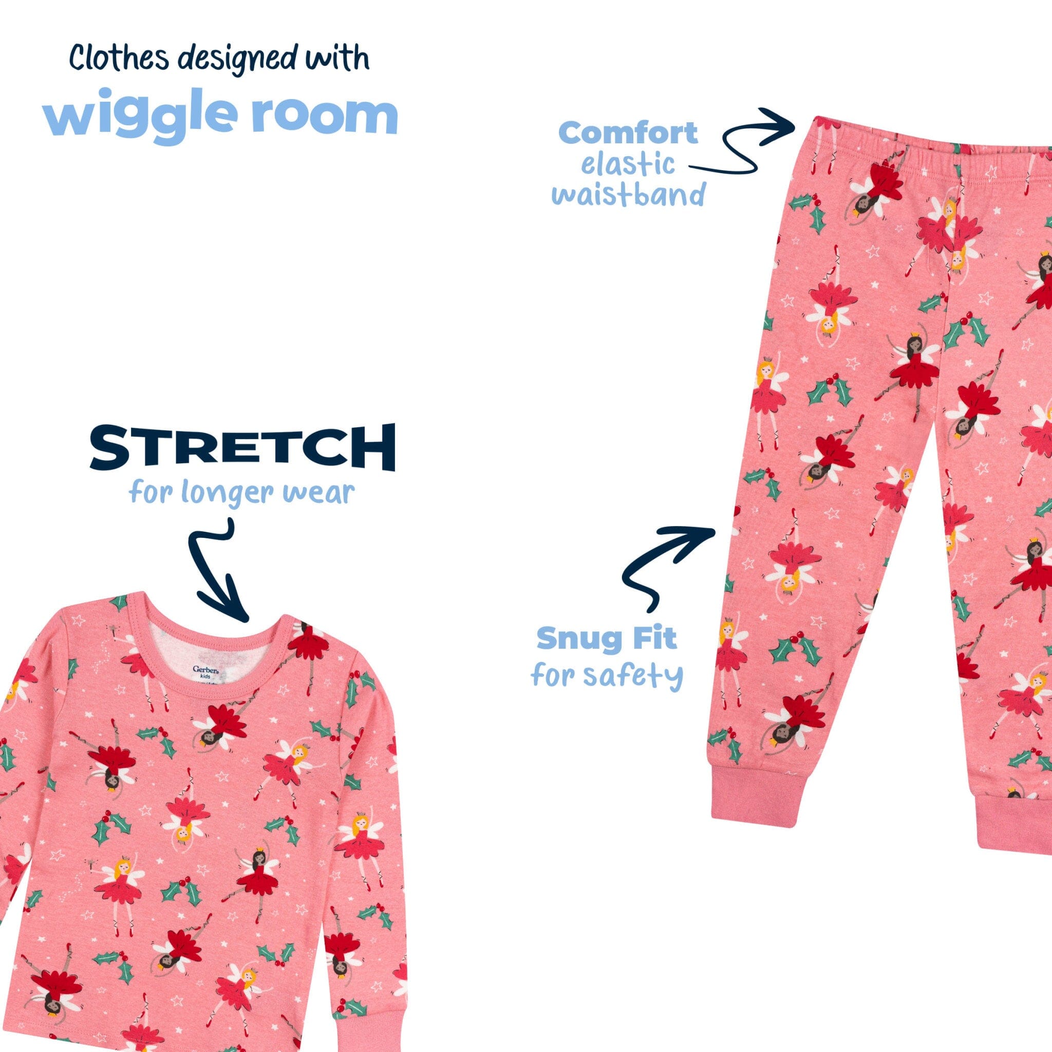 2-Piece Infant & Toddler Girls Holiday Fairies Cotton Pajamas - Image 9