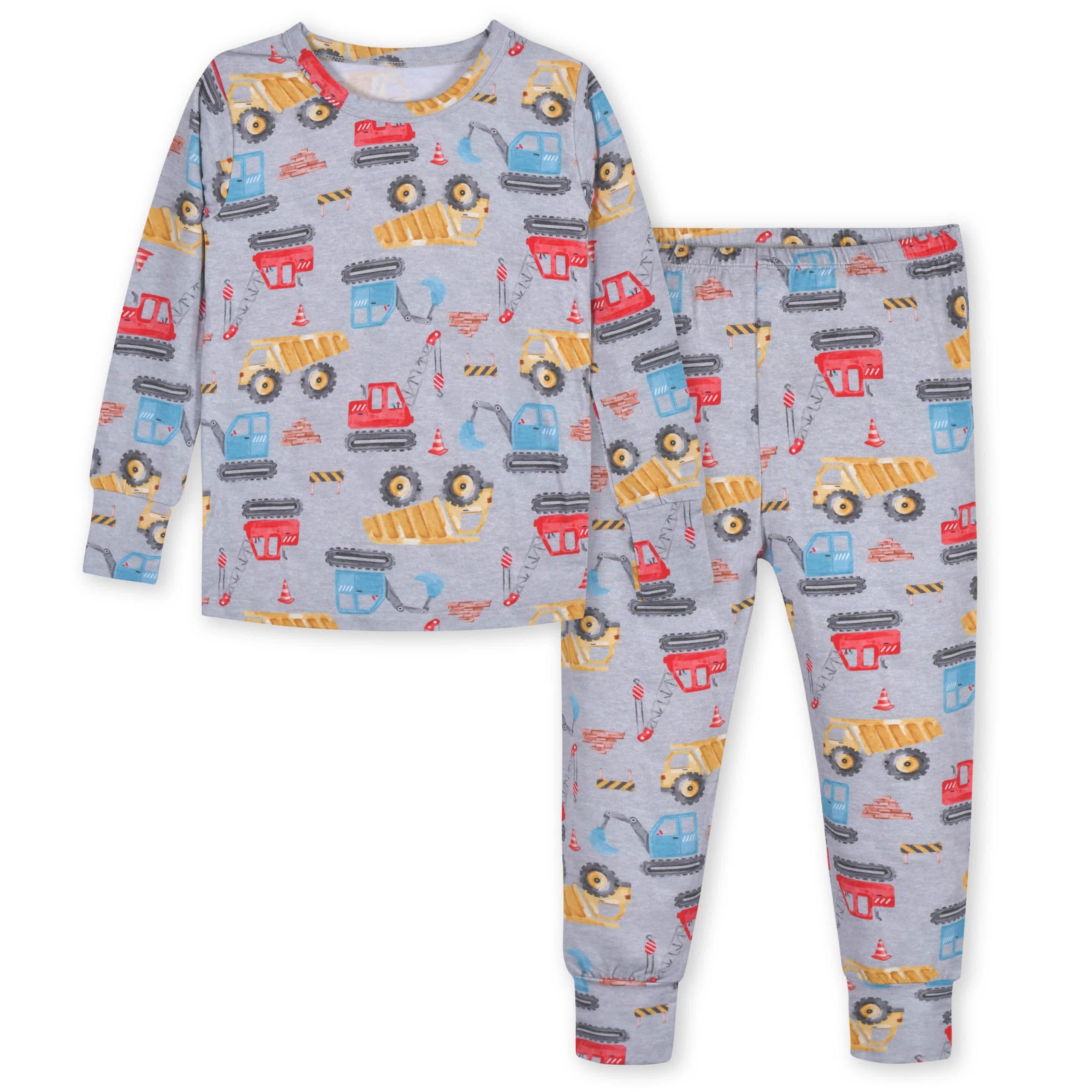 2-Piece Infant & Toddler Boys Construction Trucks Buttery Soft Viscose Made from Eucalyptus Snug Fit Pajamas - Image 2