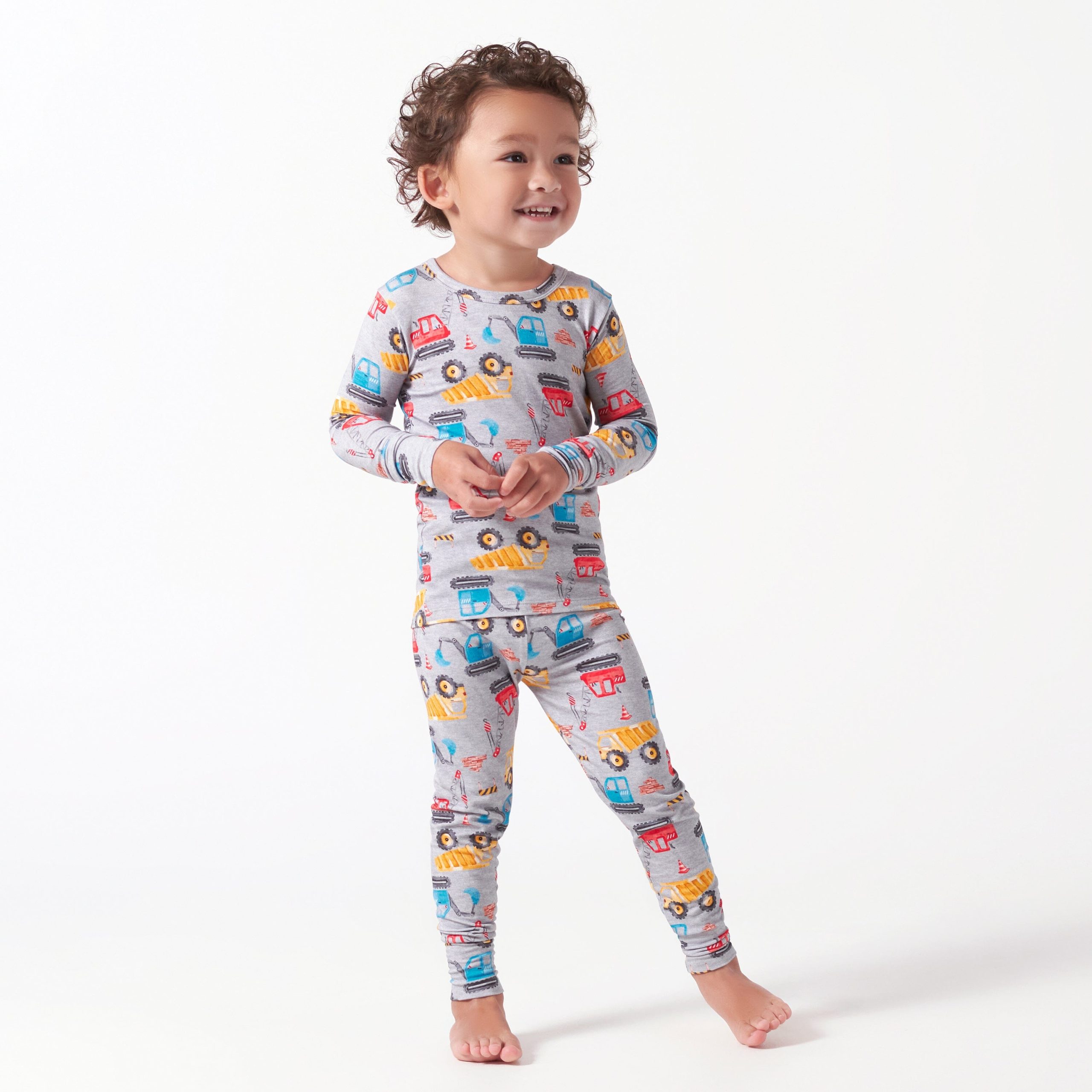2-Piece Infant & Toddler Boys Construction Trucks Buttery Soft Viscose Made from Eucalyptus Snug Fit Pajamas - Image 3