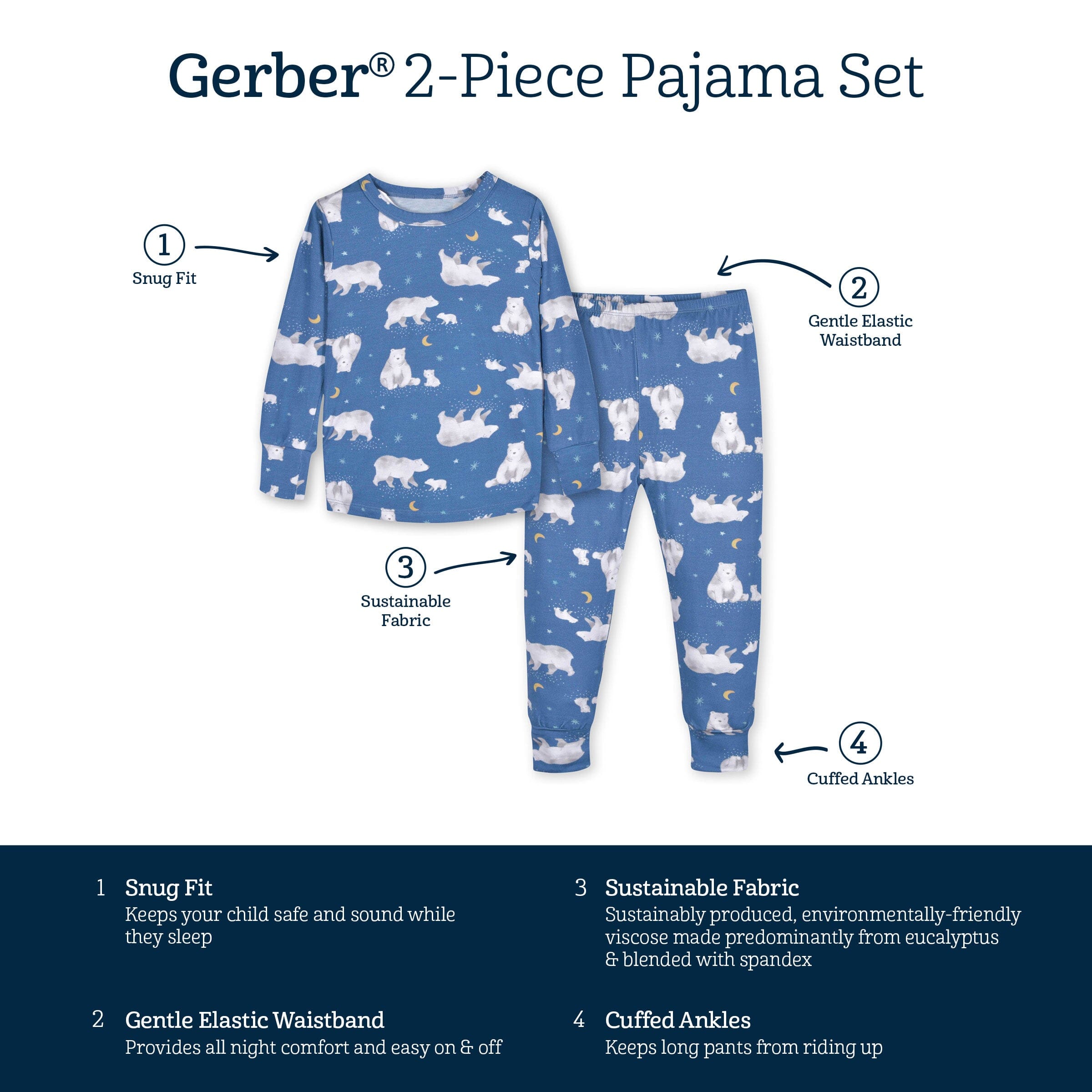 2-Piece Infant & Toddler Polar Night Buttery Soft Viscose Made from Eucalyptus Snug Fit Pajamas - Image 8