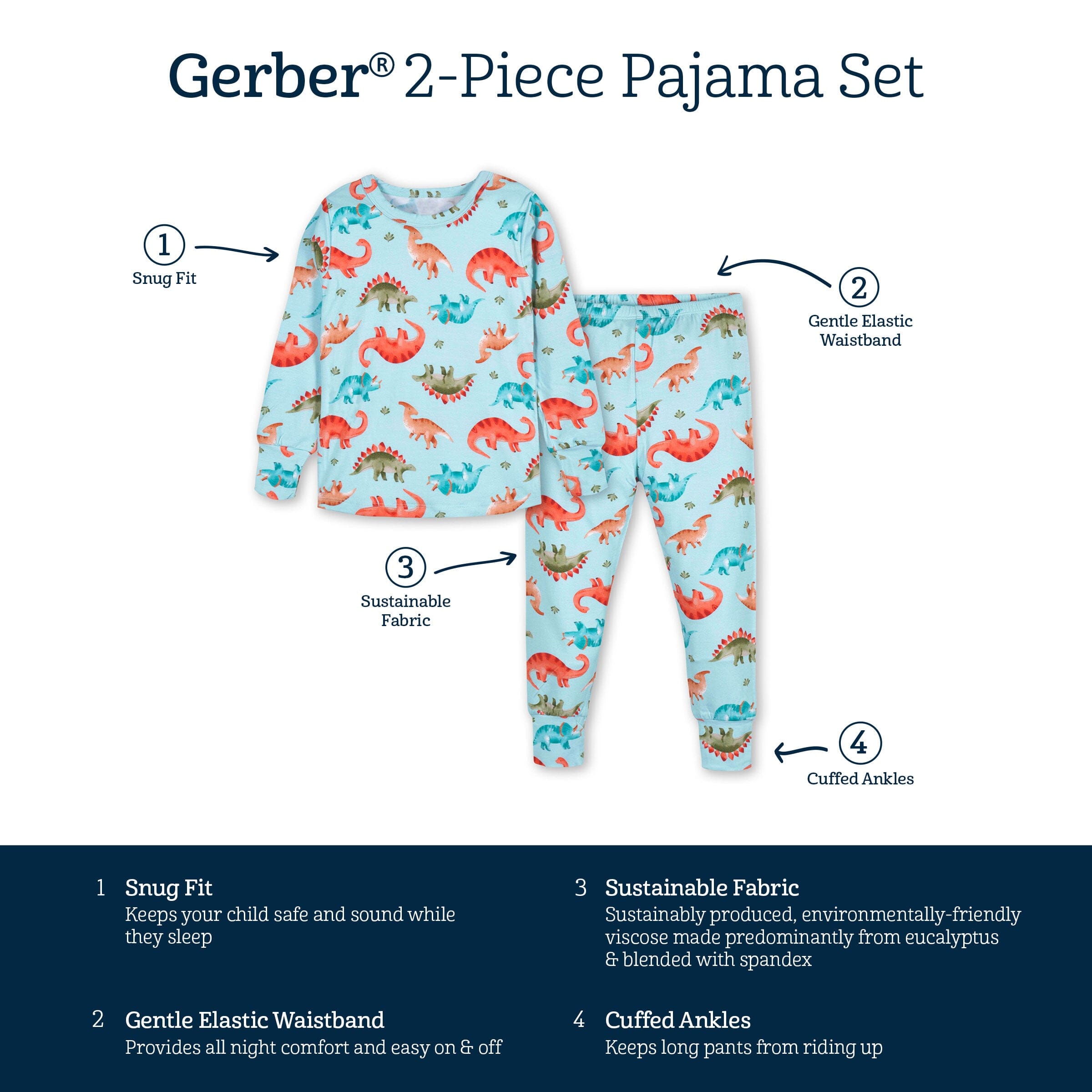 2-Piece Infant & Toddler Snugosaurous Buttery Soft Viscose Made from Eucalyptus Snug Fit Pajamas - Image 6