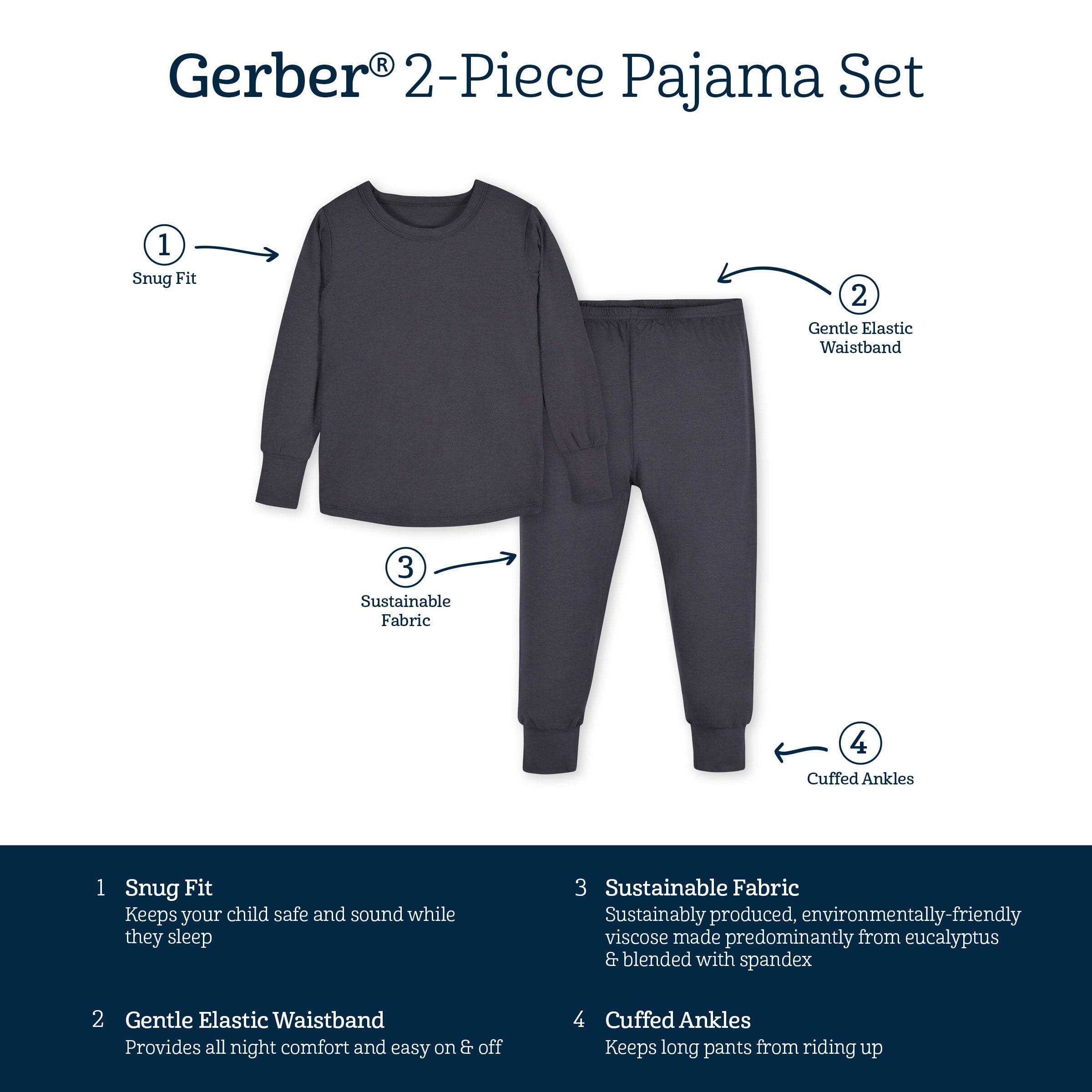 2-Piece Infant & Toddler Shadow Buttery Soft Viscose Made from Eucalyptus Snug Fit Pajamas - Image 6