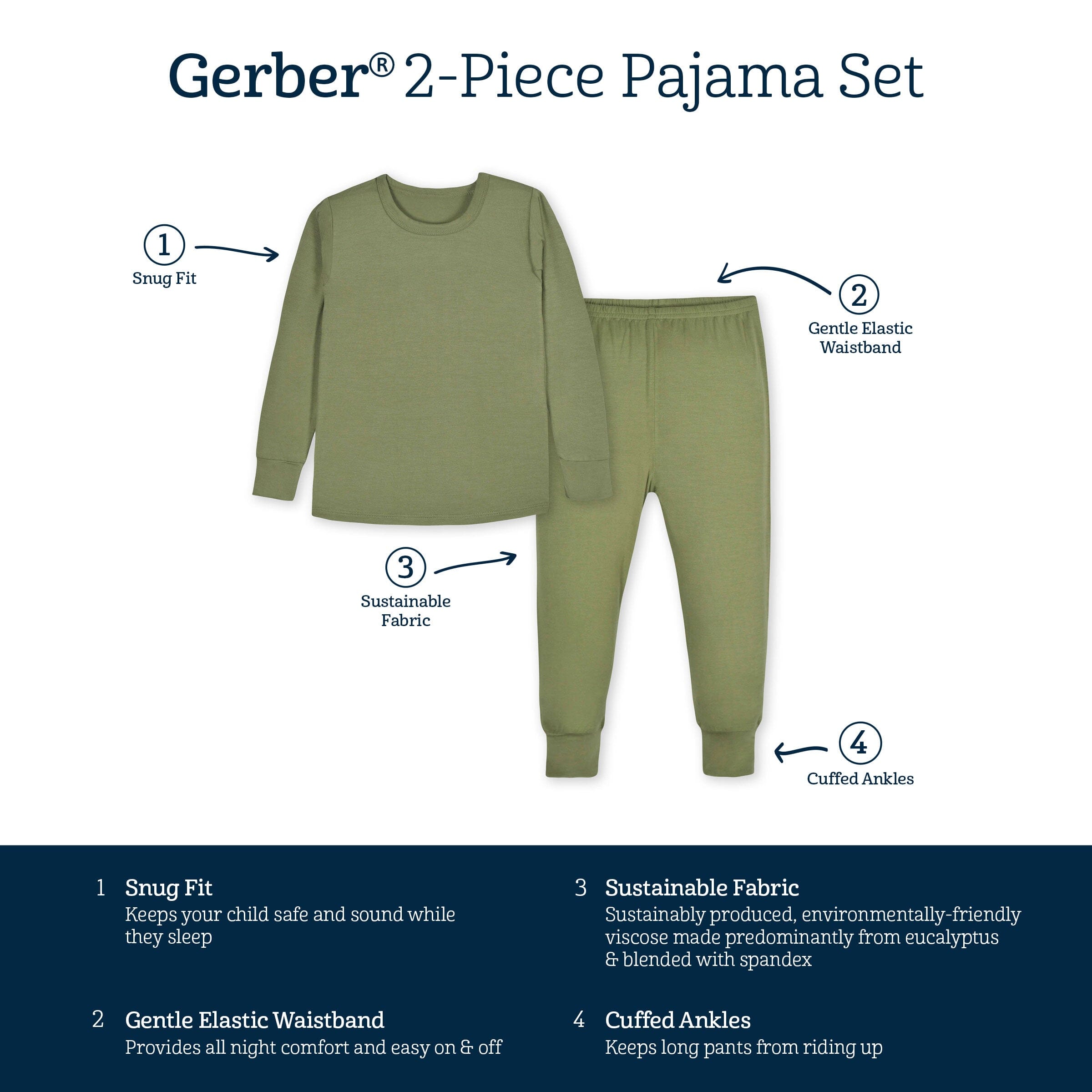 2-Piece Infant & Toddler Moss Buttery Soft Viscose Made from Eucalyptus Snug Fit Pajamas - Image 9