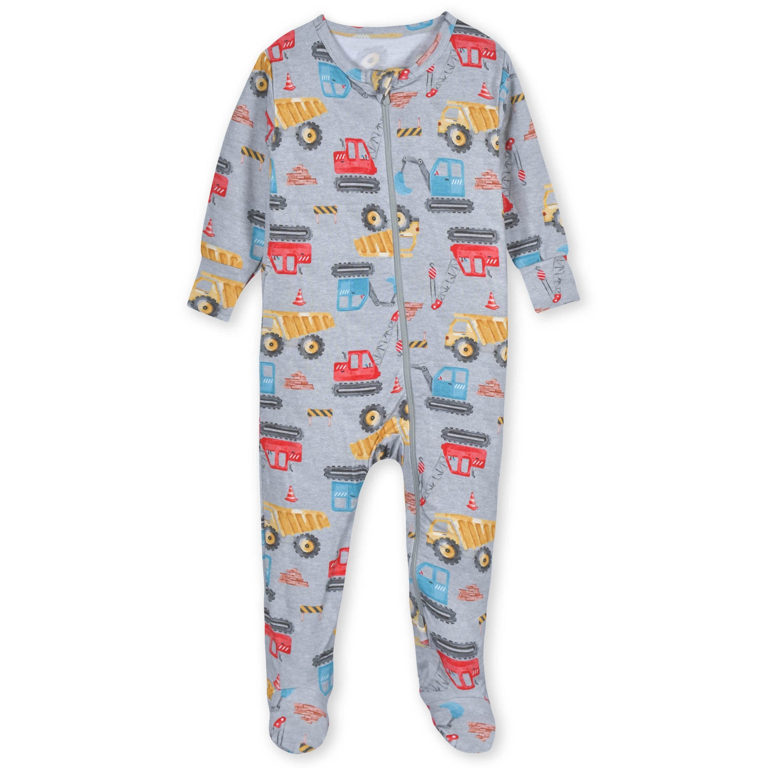 Baby & Toddler Boys Construction Trucks Buttery Soft Viscose Made from Eucalyptus Snug Fit Footed Pajamas - Image 2