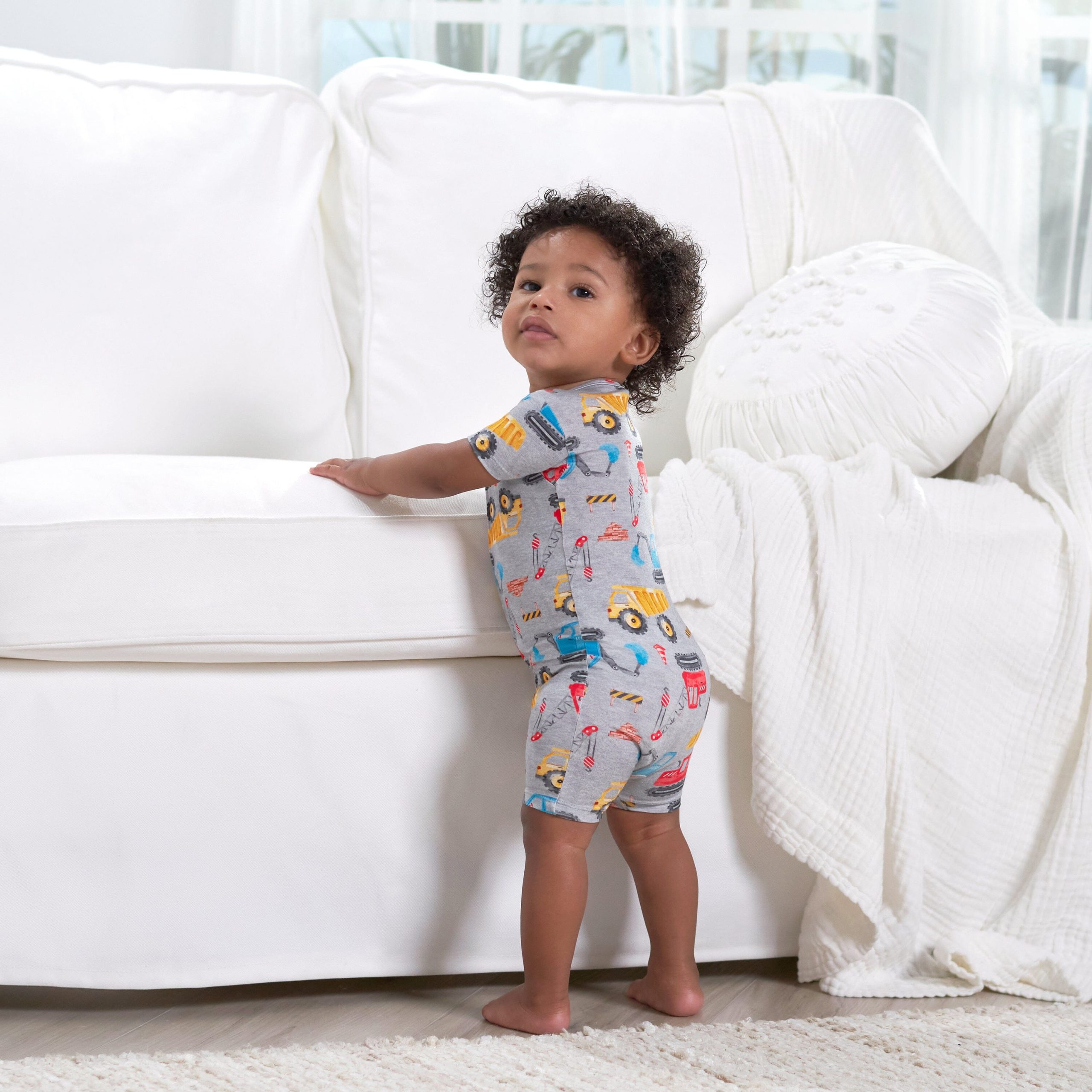 Baby Boys Construction Trucks Buttery Soft Viscose Made from Eucalyptus Snug Fit Romper - Image 4