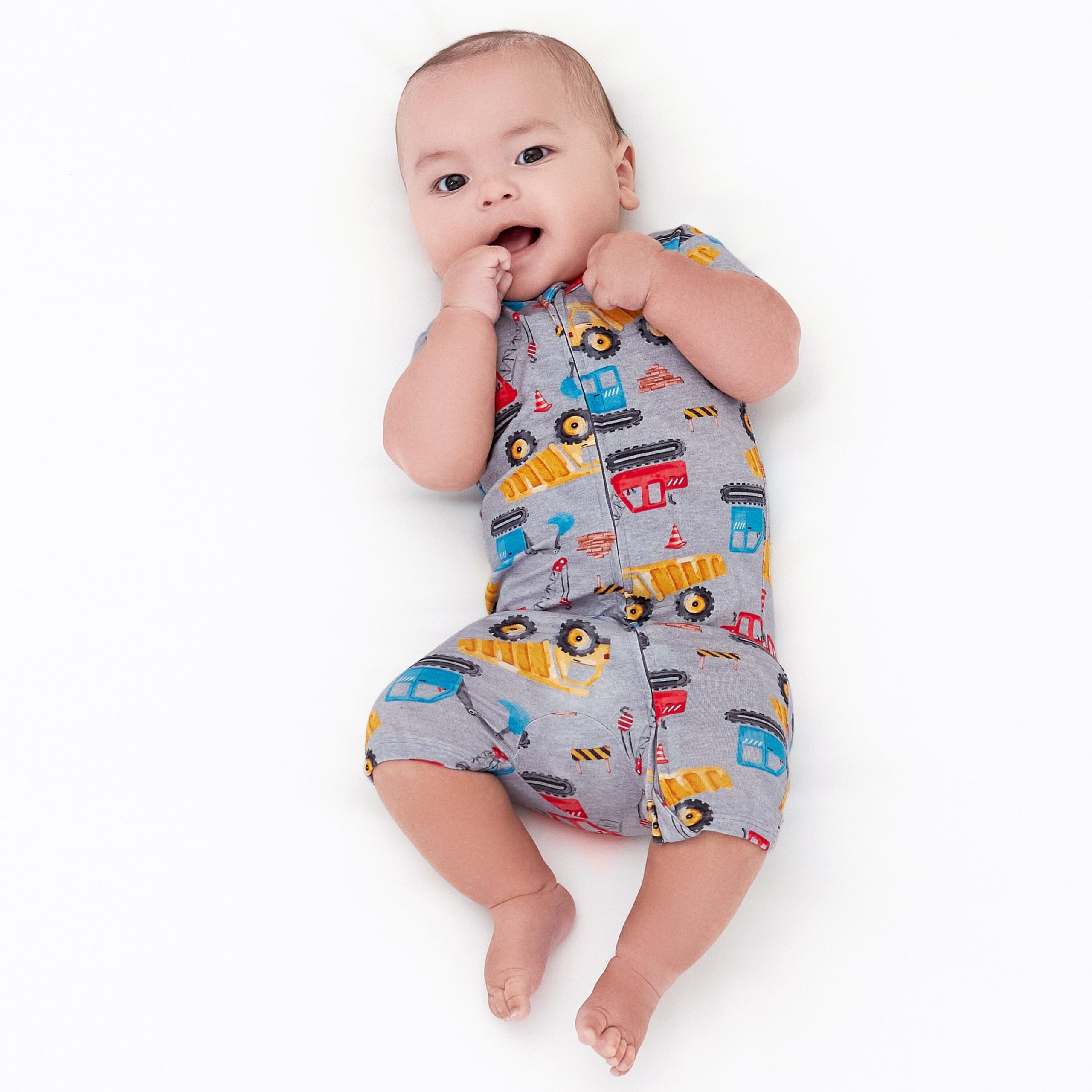Baby Boys Construction Trucks Buttery Soft Viscose Made from Eucalyptus Snug Fit Romper - Image 5