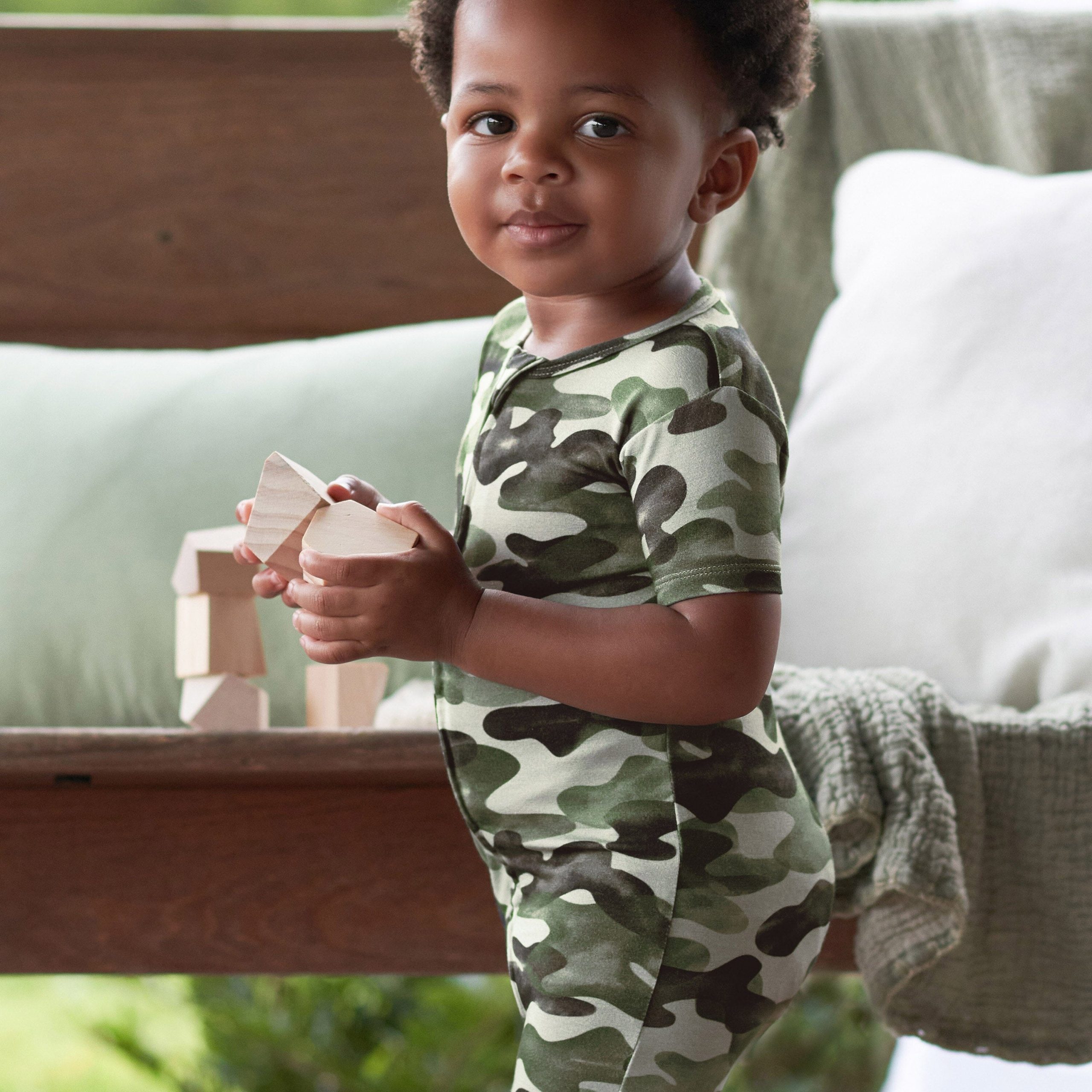 Baby Boys Hide & Seek Camo Buttery Soft Viscose Made from Eucalyptus Snug Fit Romper - Image 3