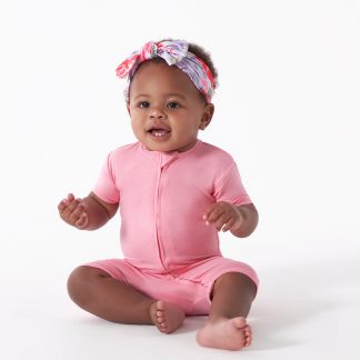 Baby Pink Lemonade Buttery Soft Viscose Made from Eucalyptus Snug Fit Romper, 12M