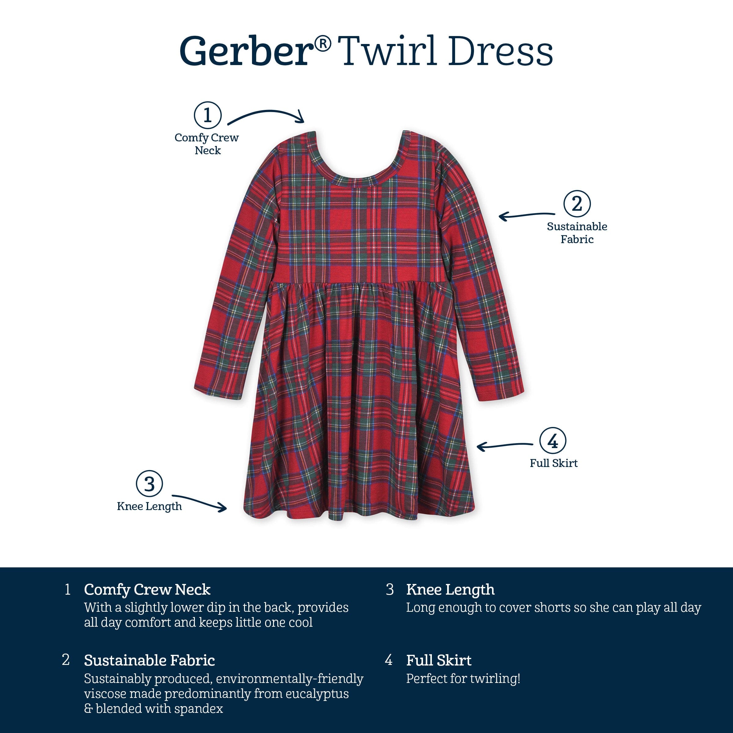Infant & Toddler Girls Plaid About You Buttery Soft Viscose Made from Eucalyptus Holiday Twirl Dress - Image 7