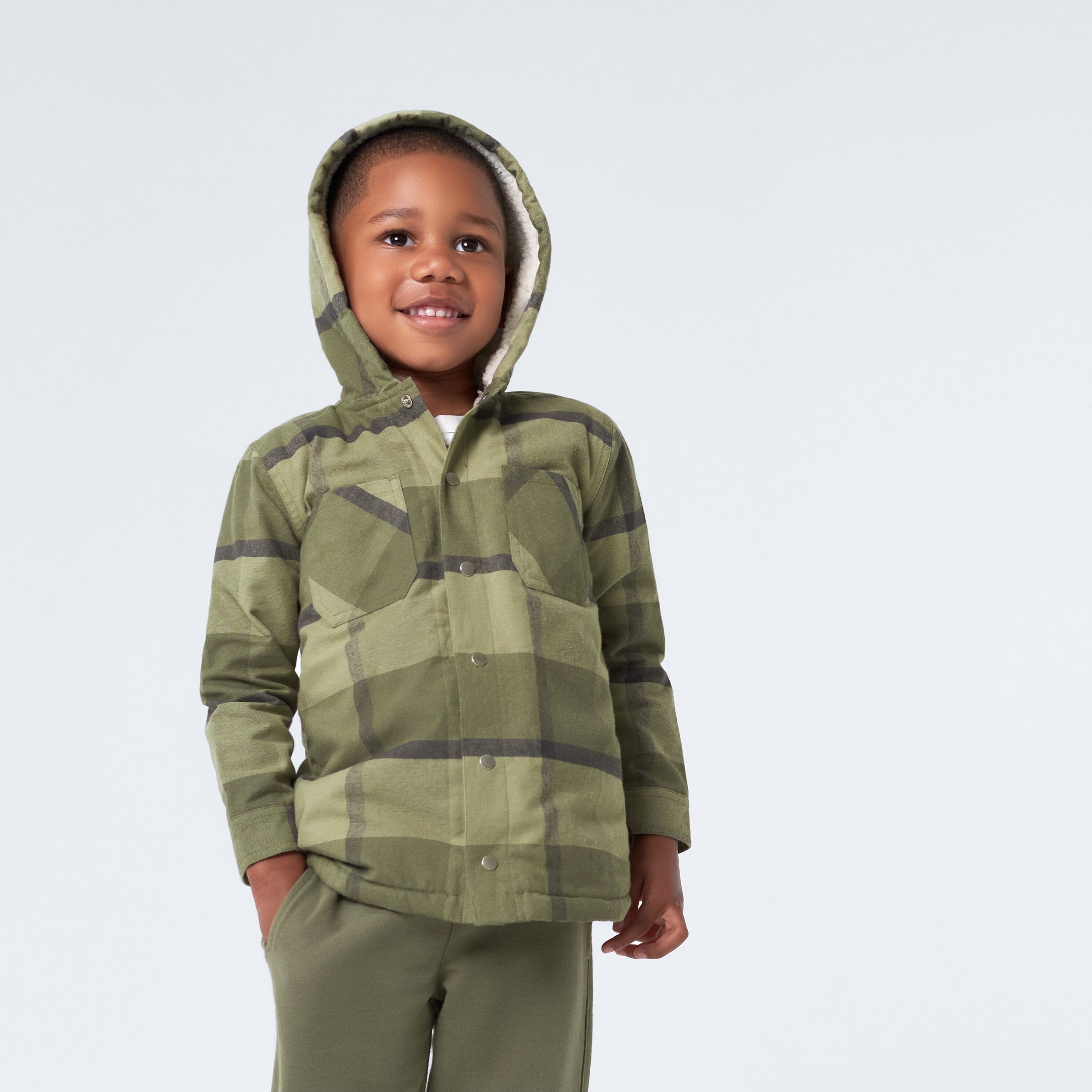 2-Piece Infant & Toddler Boys Sage Green Plaid Flannel Jacket & Jogger Set - Image 2