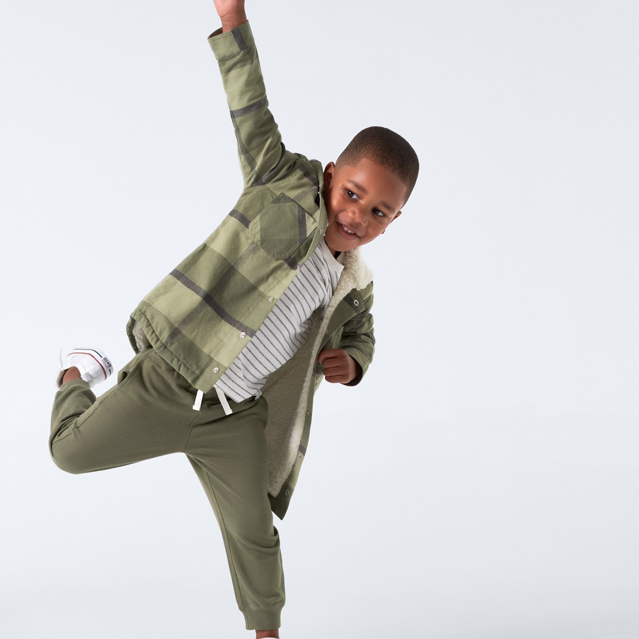 2-Piece Infant & Toddler Boys Sage Green Plaid Flannel Jacket & Jogger Set - Image 3