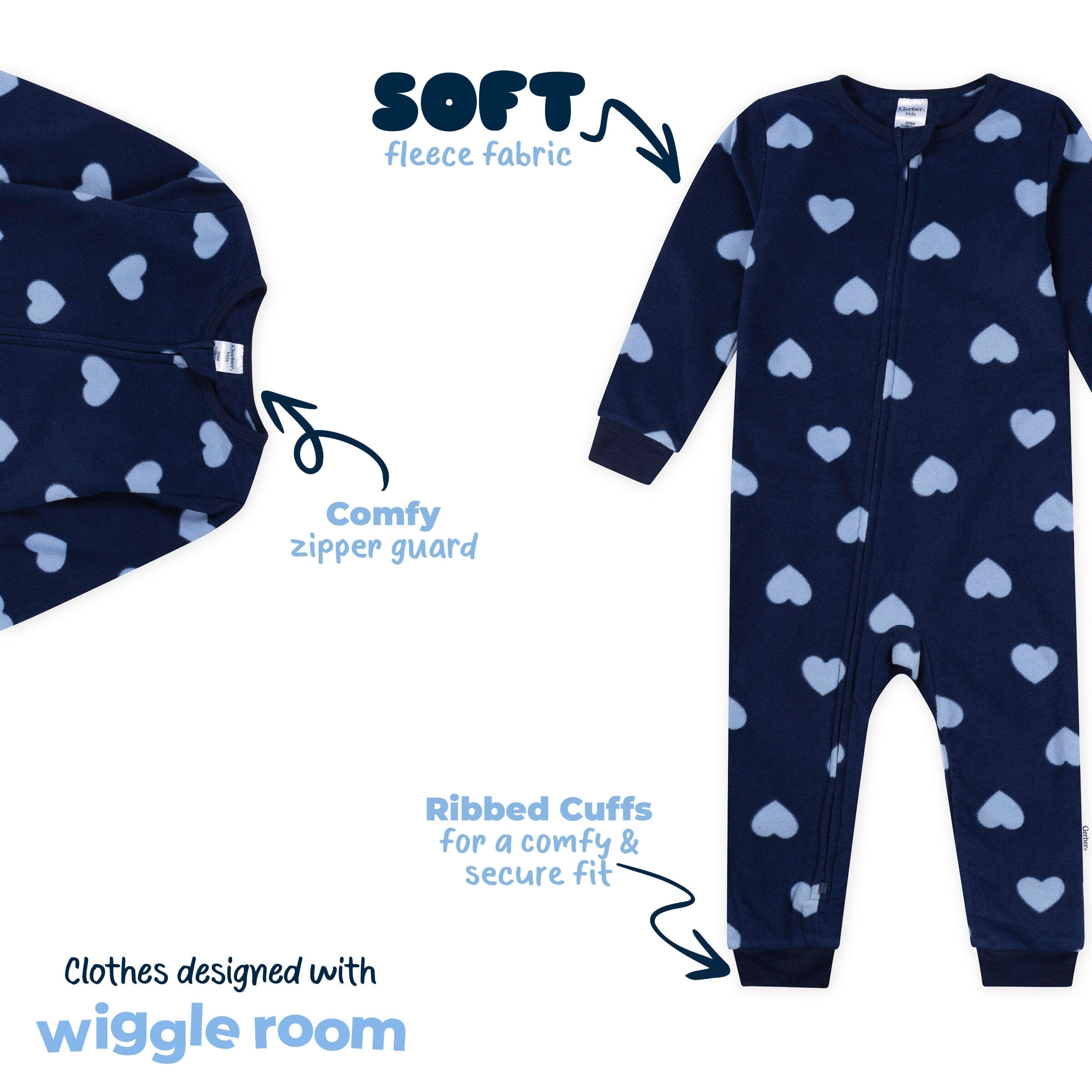 3-Pack Infant & Toddler Girls Hearts Footless Fleece Pajamas - Image 7