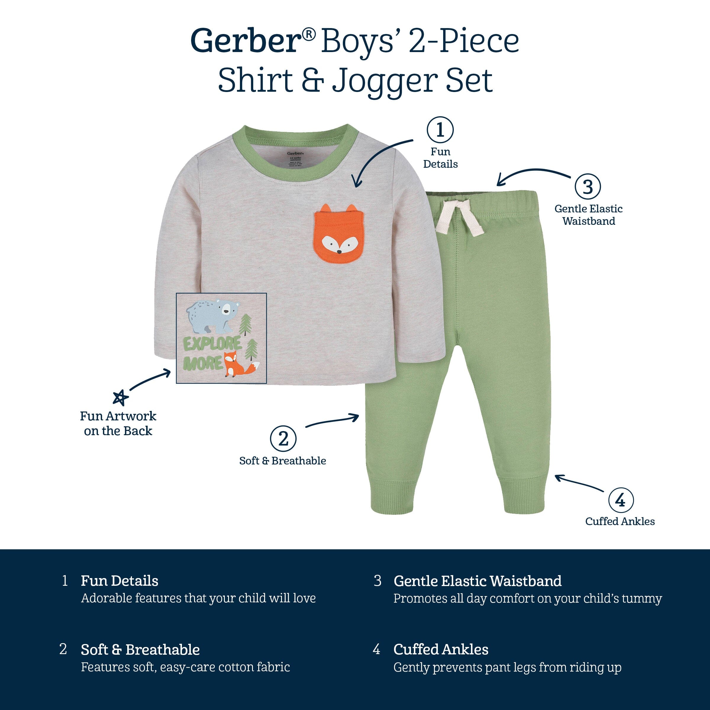 2-Piece Baby & Toddler Boys Explore Long Sleeve Shirt & Jogger Pants Set - Image 9