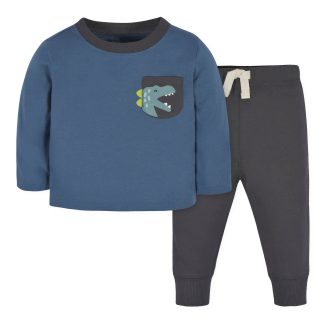 2-Piece Baby & Toddler Boys Navy Dino Long Sleeve Shirt & Jogger Pants Set